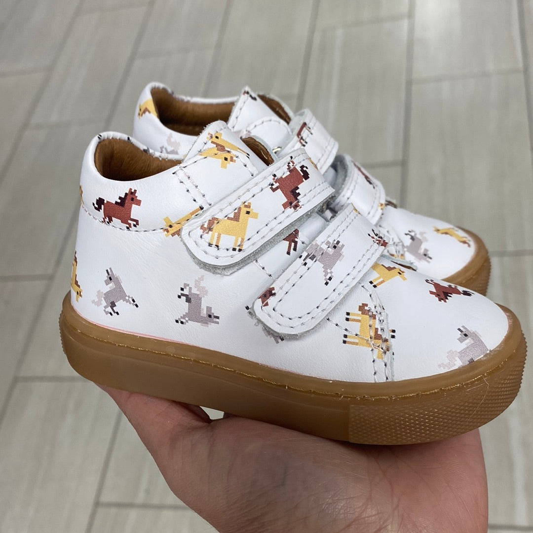 Atlanta Mocassin White Horse Print Baby Sneaker-Tassel Children Shoes