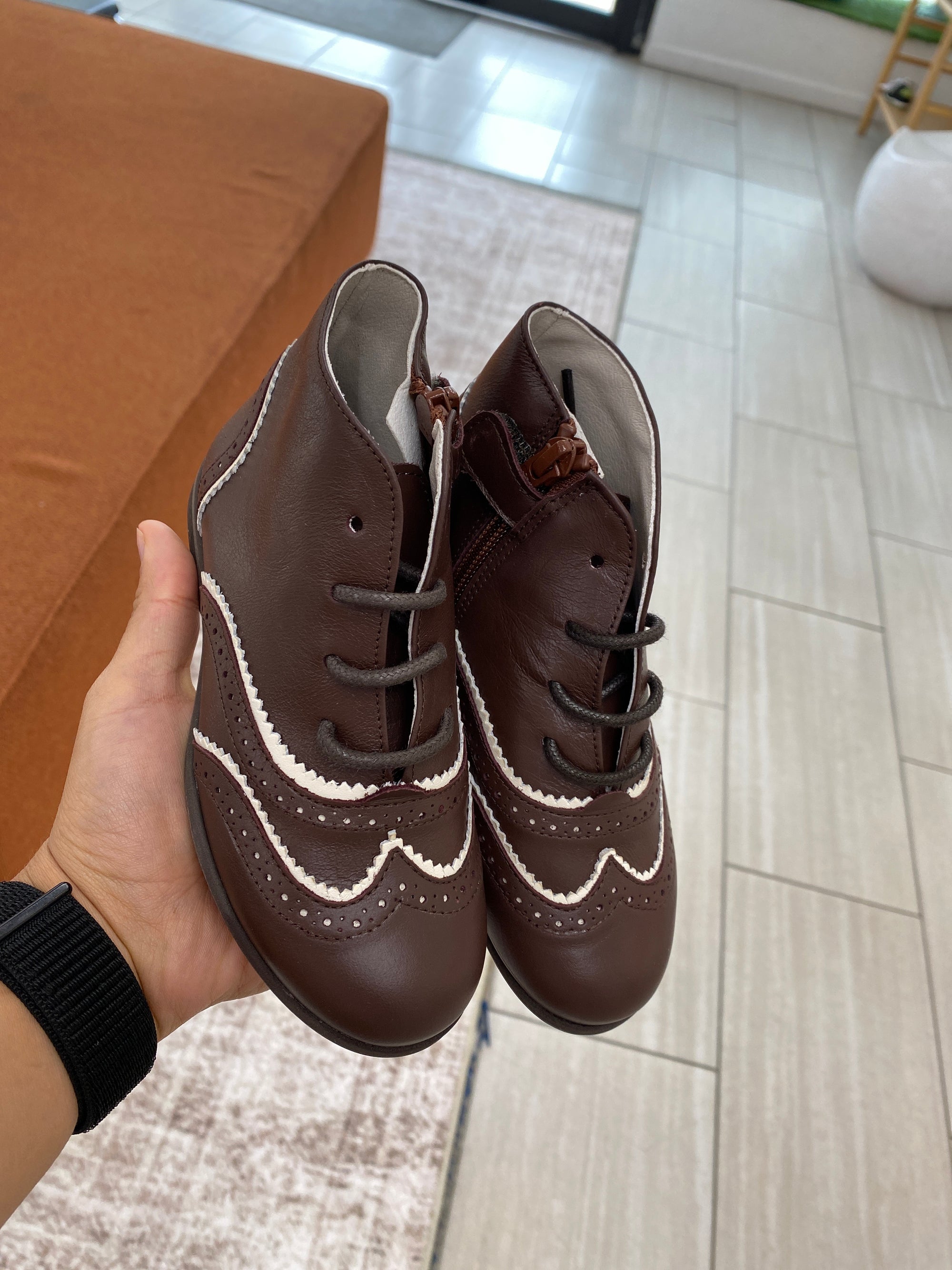 Manuela Brown Two Tone Wingtip Bootie-Tassel Children Shoes