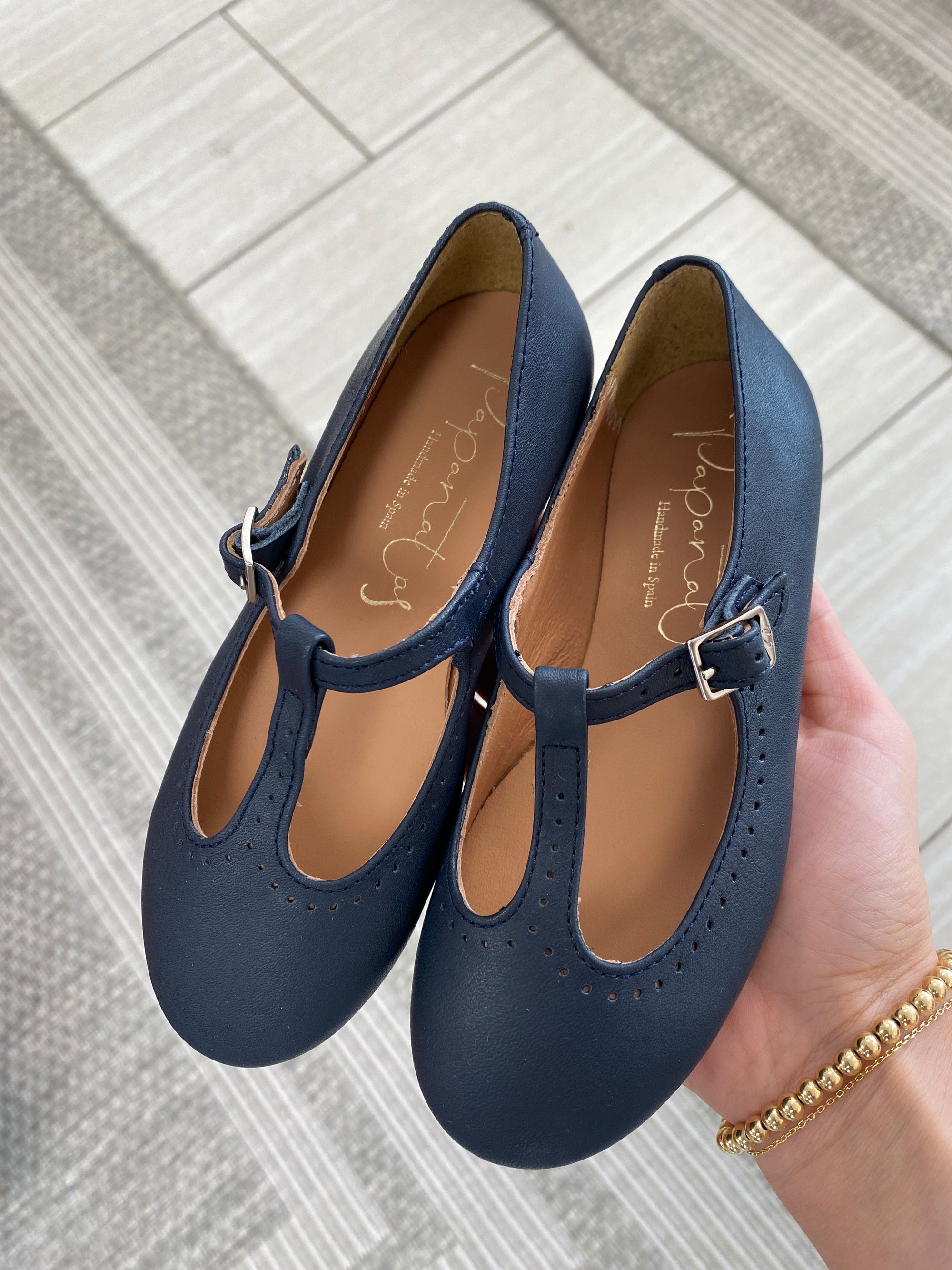 Papanatas Navy Leather T Strap Mary Jane-Tassel Children Shoes