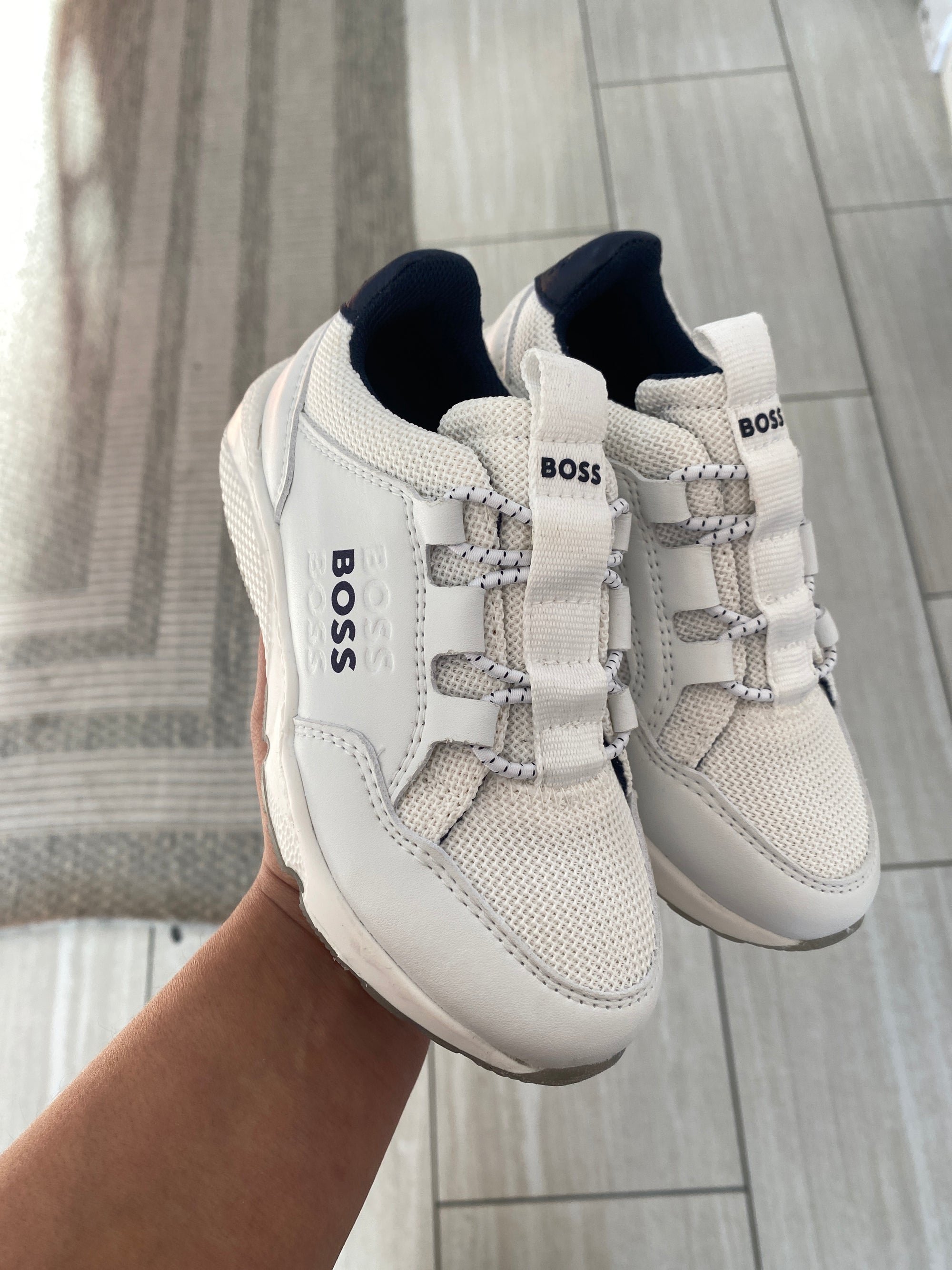 Hugo Boss White Elastic Lace Sneaker-Tassel Children Shoes