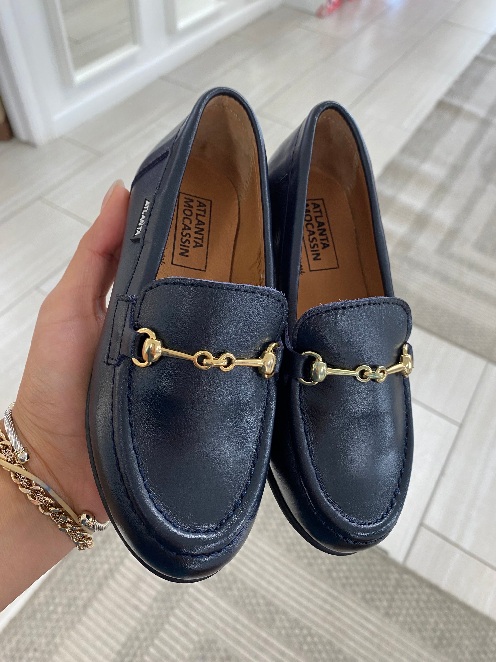 Atlanta Mocassin Navy Leather Buckle Dress Shoe