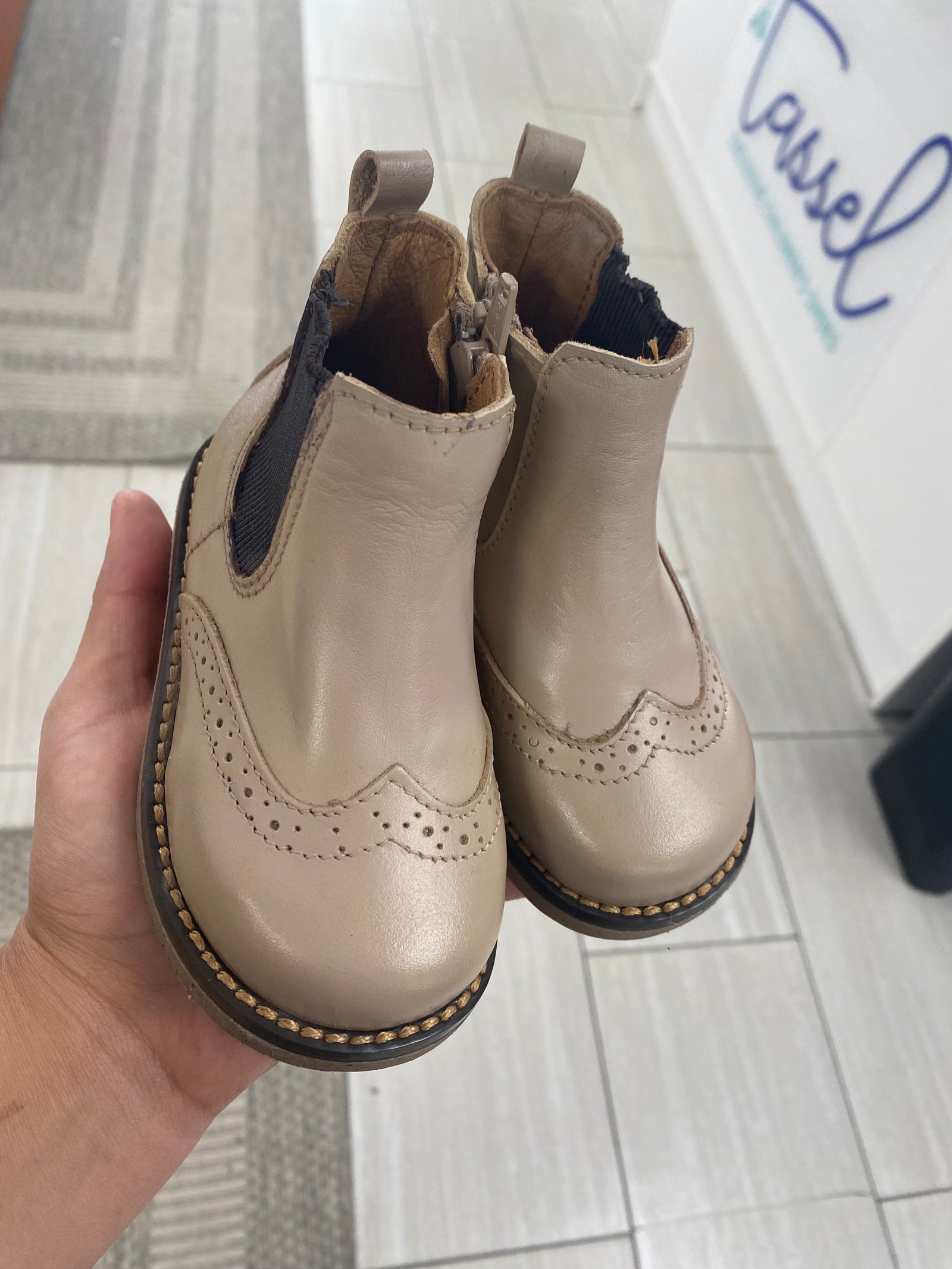 LMDI Beige Wingtip Boot-Tassel Children Shoes