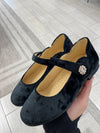 Andanines Black Velvet Rhinestone Scalloped Mary Jane-Tassel Children Shoes