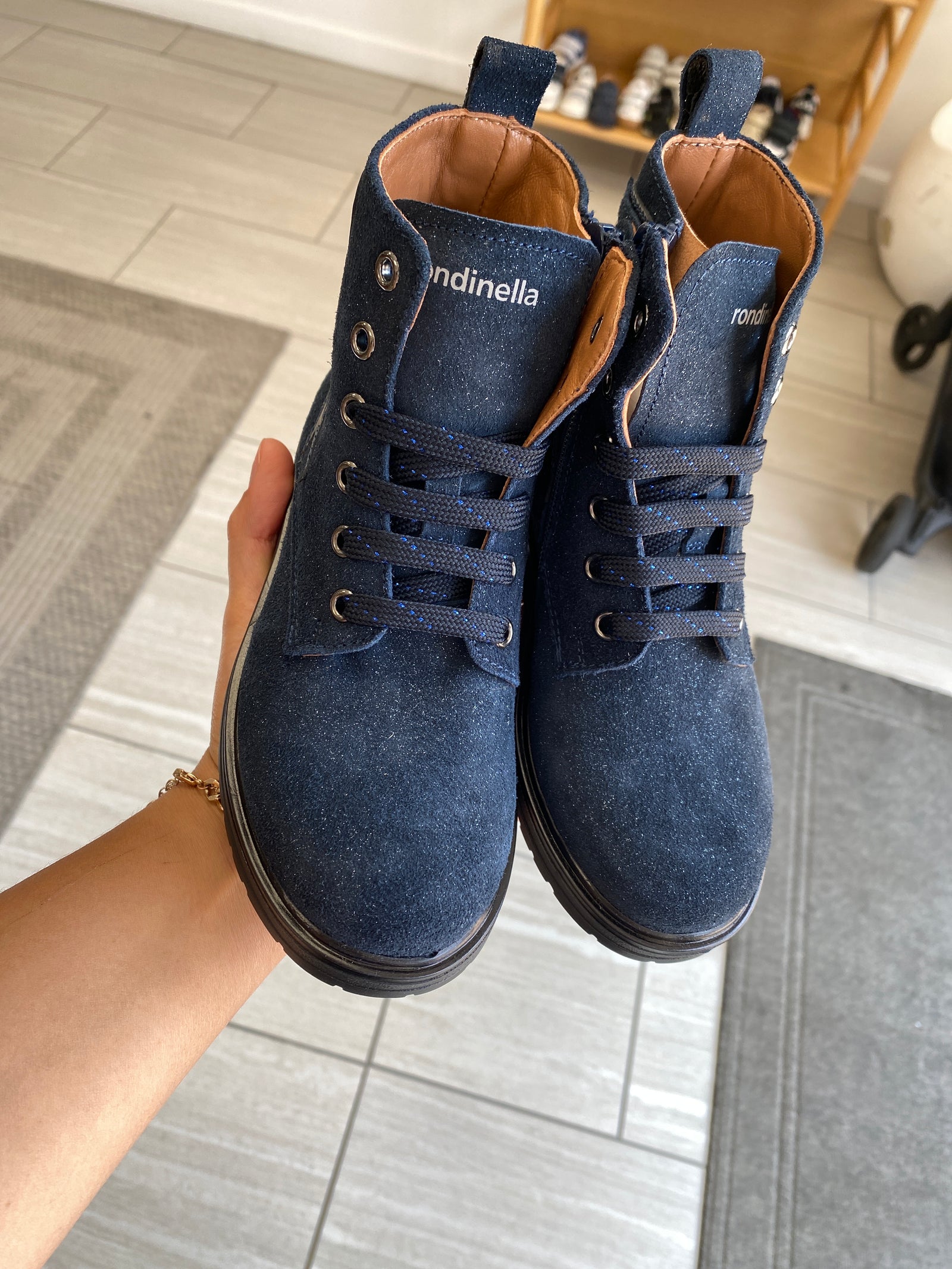 Rondinella Navy Shimmer Bow Boot-Tassel Children Shoes