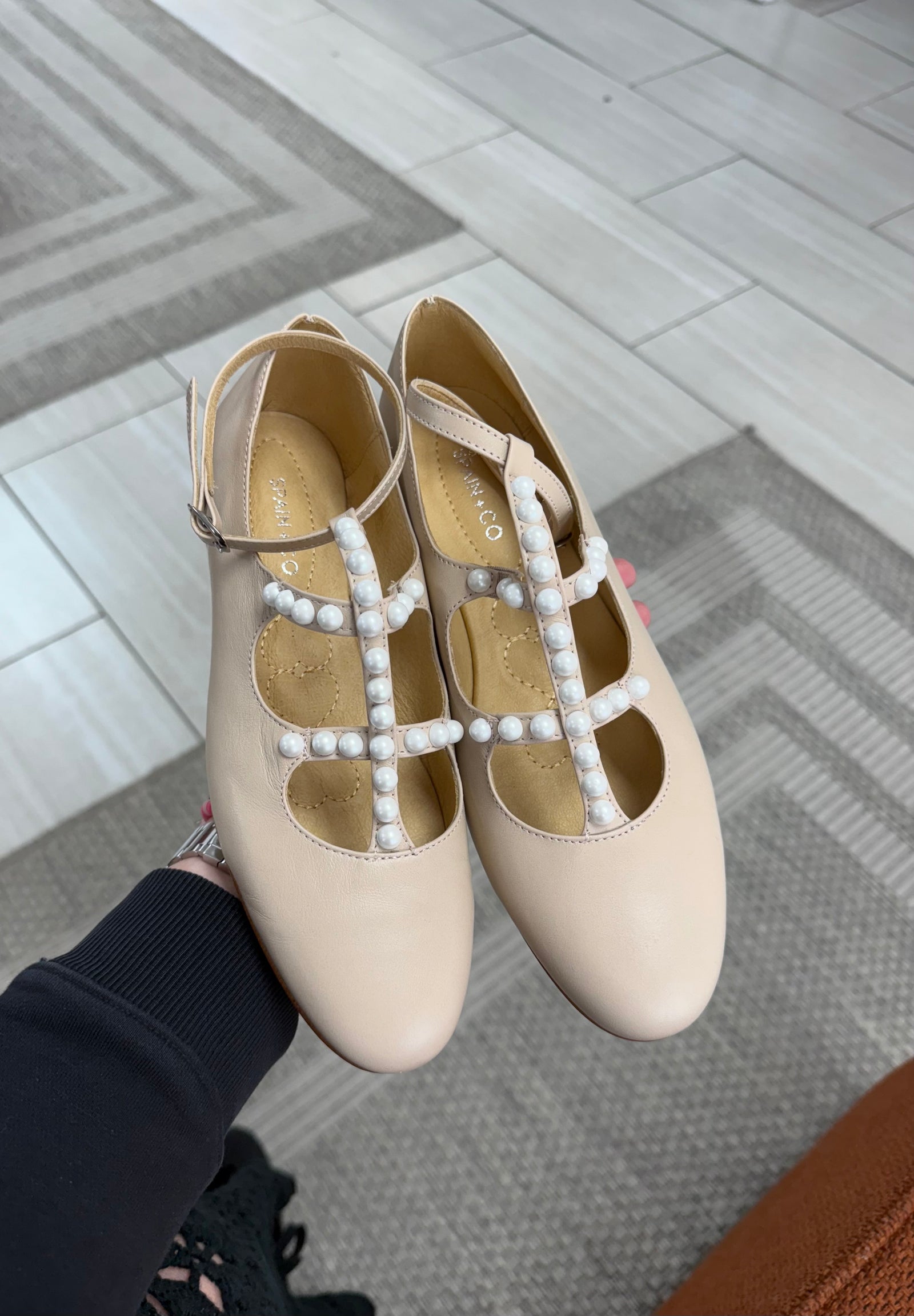 Spain+Co Nude Pearl T Strap Mary Jane-Tassel Children Shoes