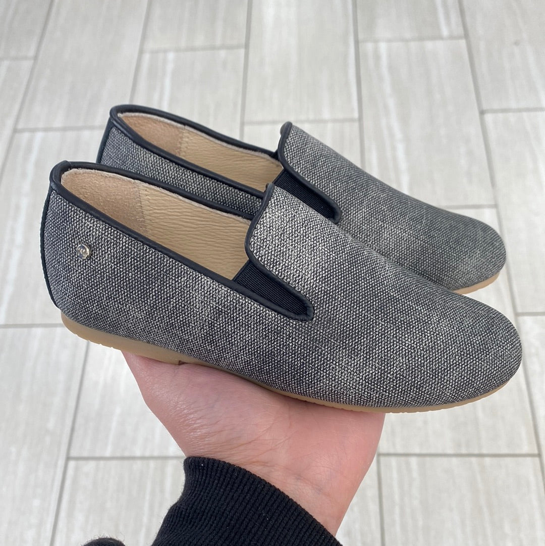 Manuela Black Rubber Linen Smoking Loafer-Tassel Children Shoes