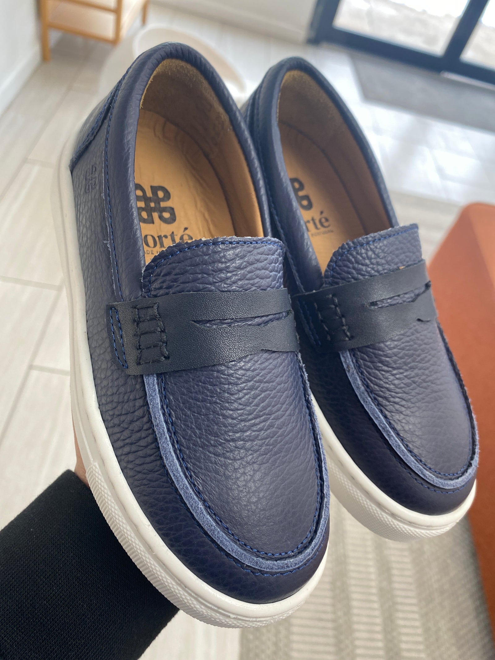 Porte Navy Pebbled Sneaker Loafer-Tassel Children Shoes