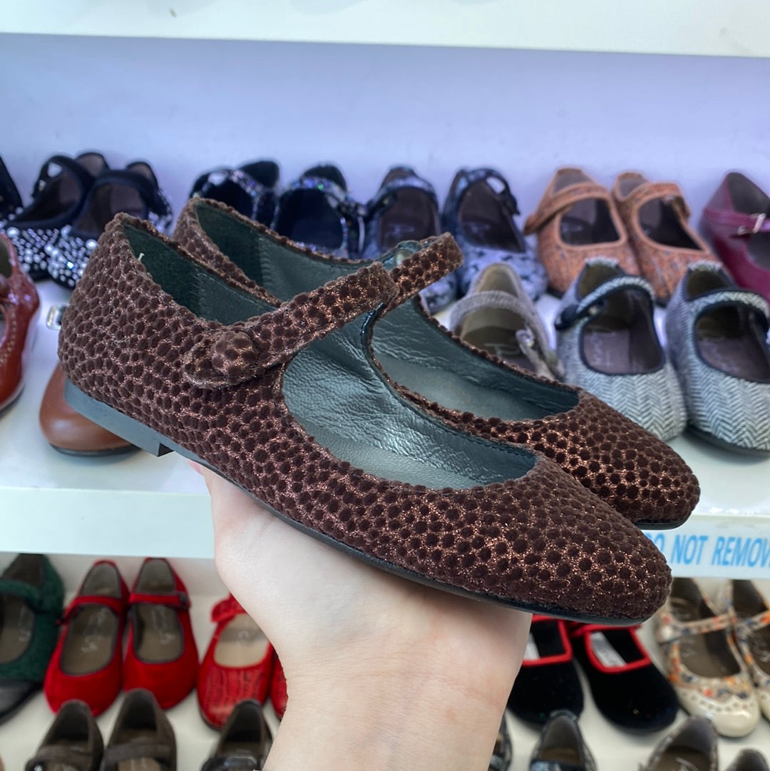 Papanatas Dotted Bronze Pointed Mary Jane - Tassel Children Shoes