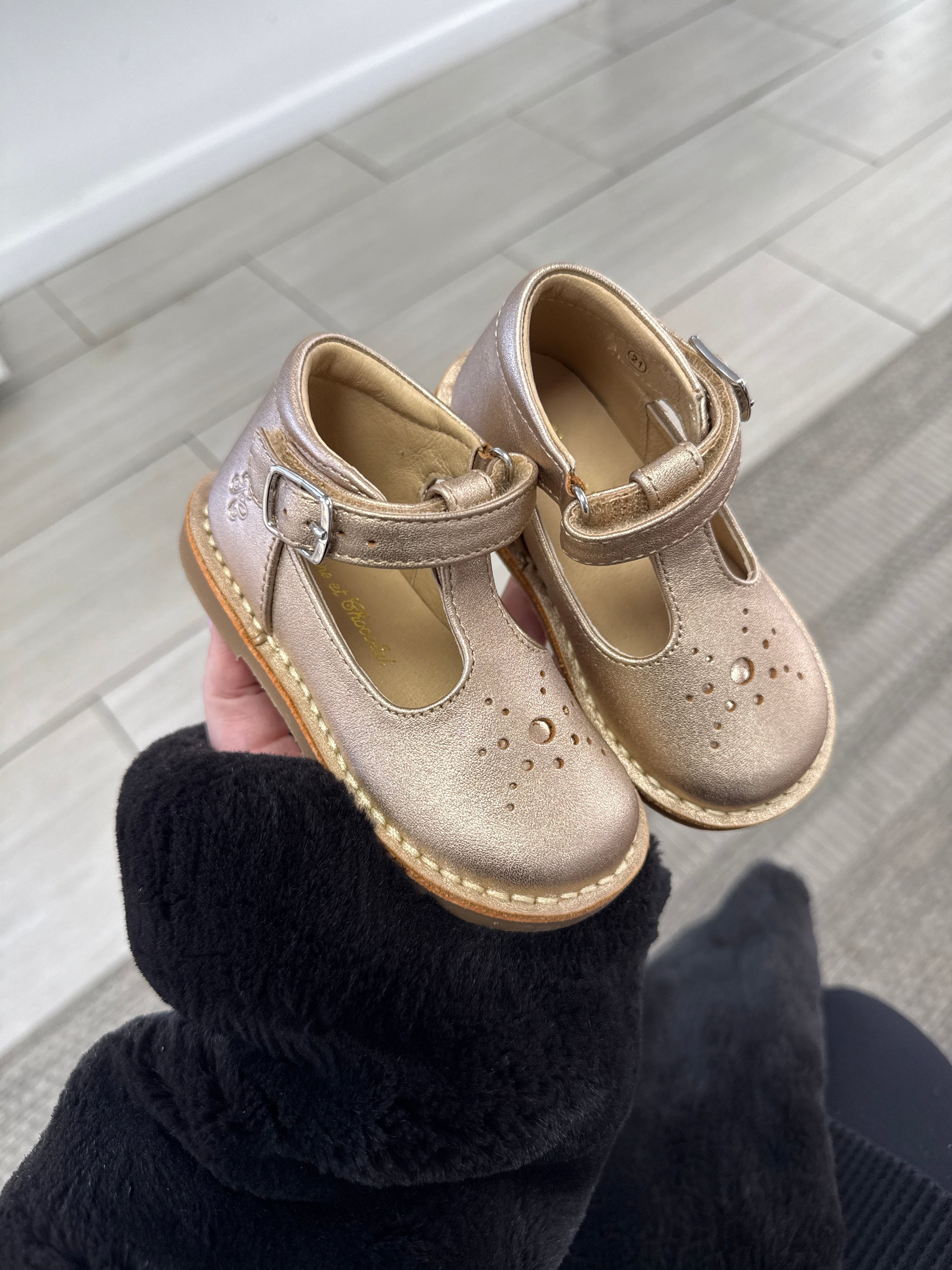 Tartine Light Gold Baby T Strap-Tassel Children Shoes