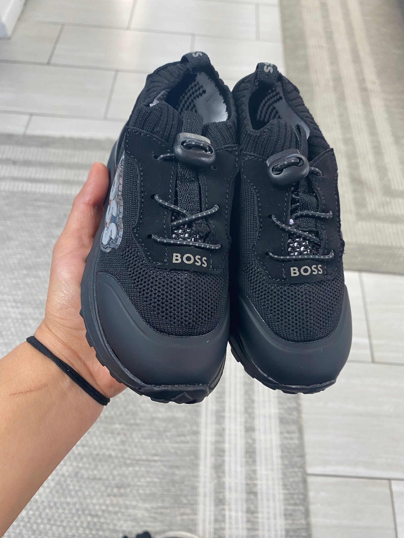 Hugo Boss Mesh Black Elastic Sneaker-Tassel Children Shoes