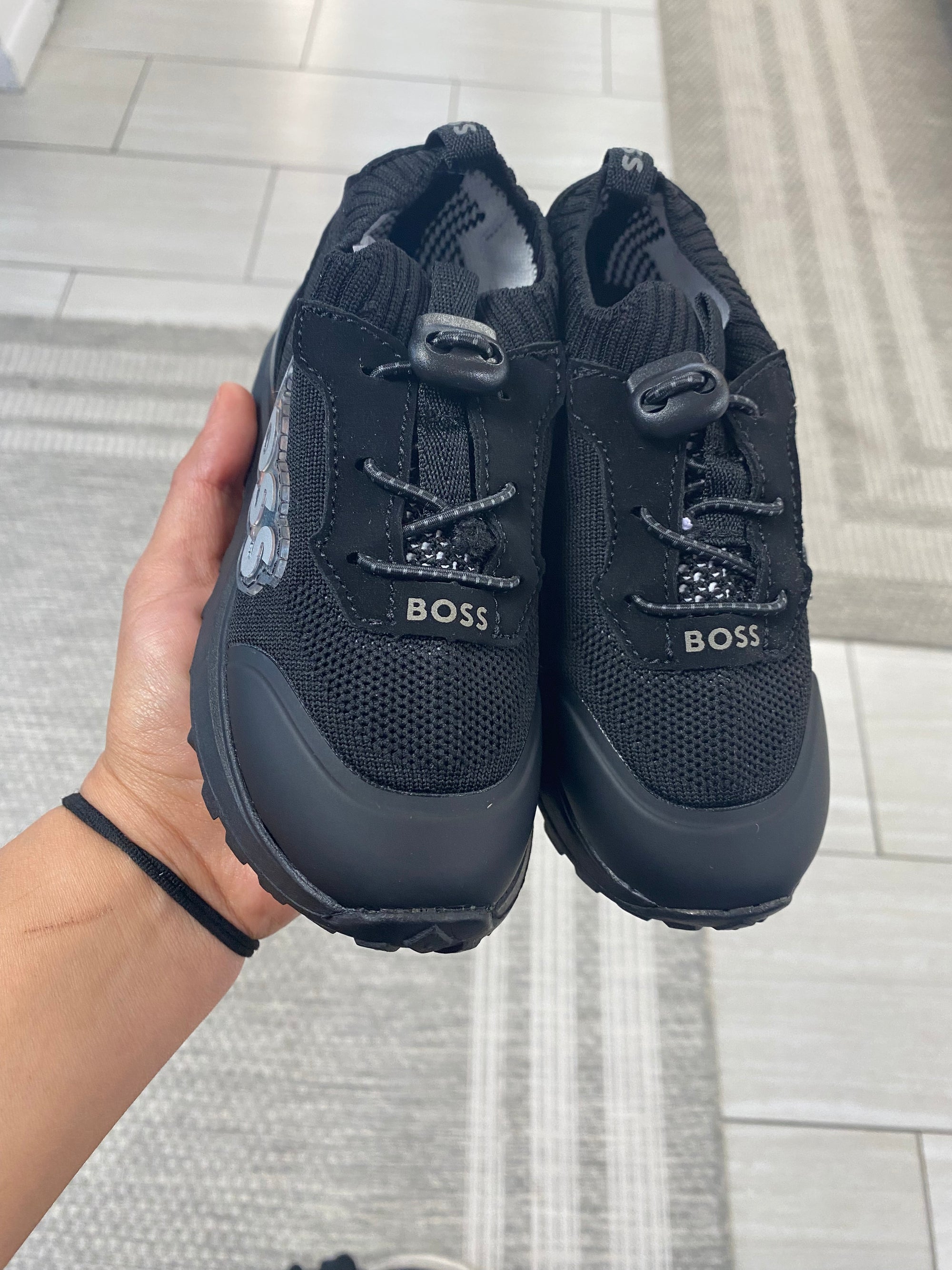 Hugo Boss Mesh Black Elastic Sneaker-Tassel Children Shoes