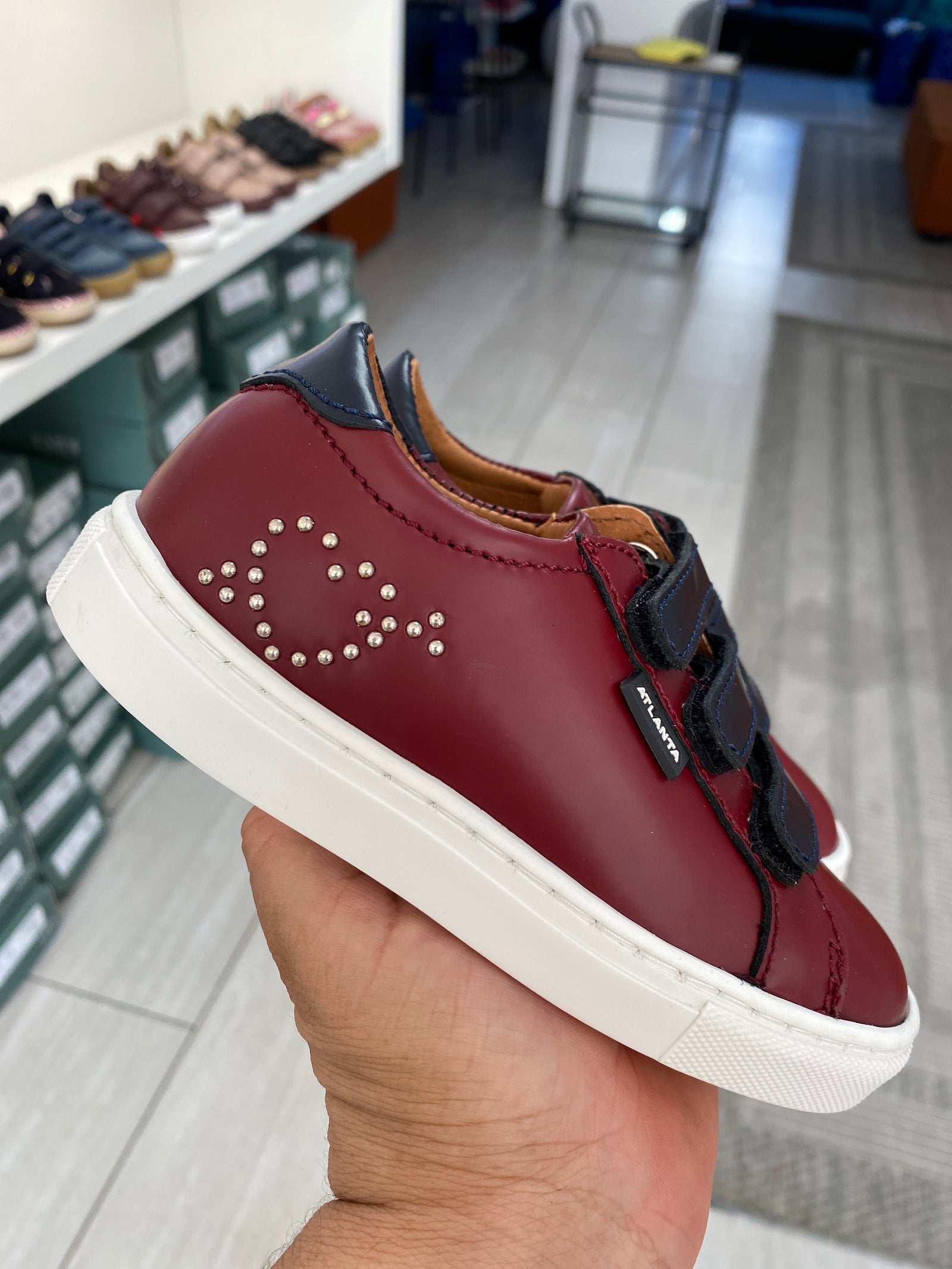 Atlanta Mocassin Burgundy Heart Velcro Sneaker-Tassel Children Shoes
