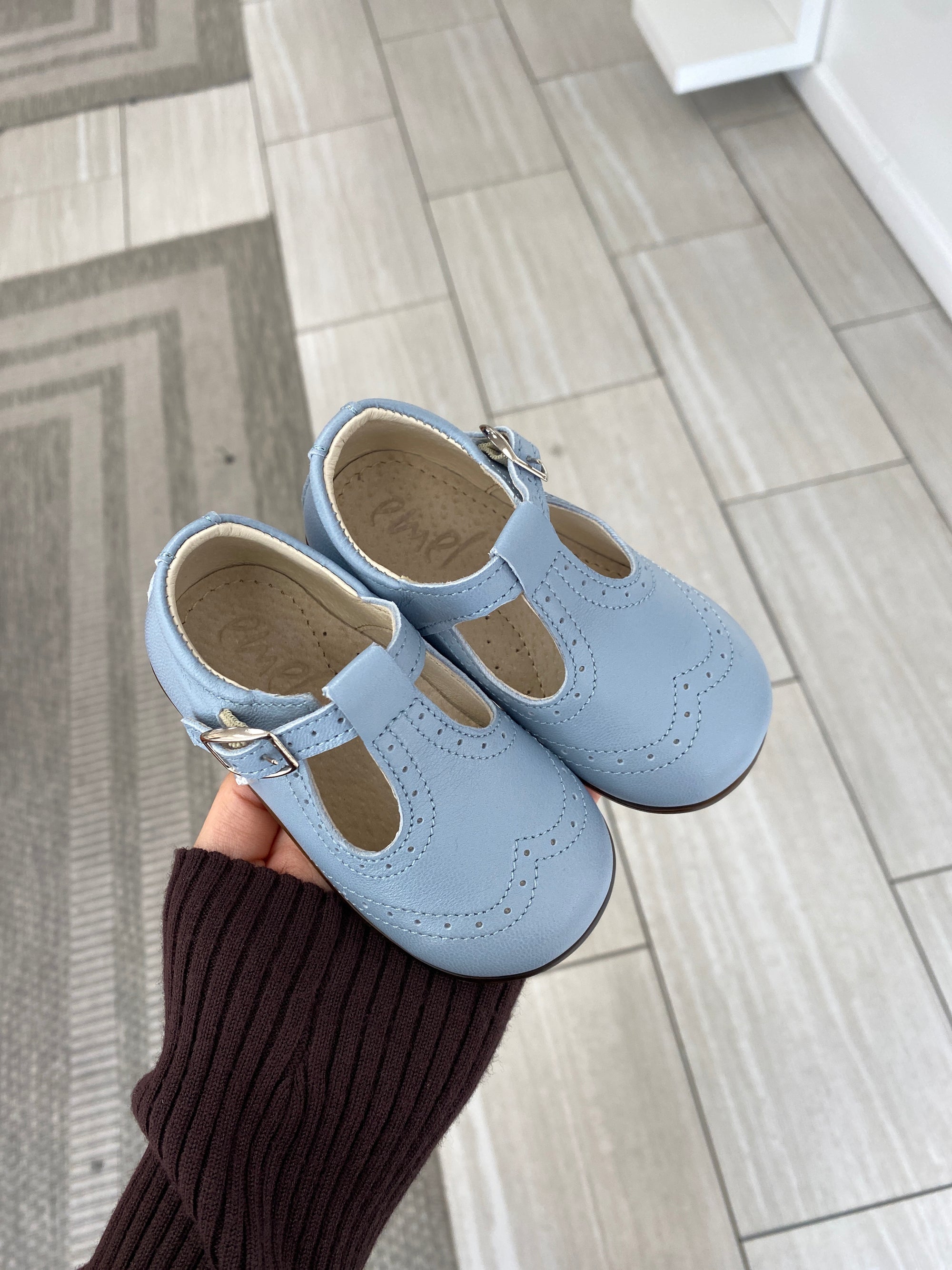 Emel Dusty Blue Wingtip Baby T Strap-Tassel Children Shoes