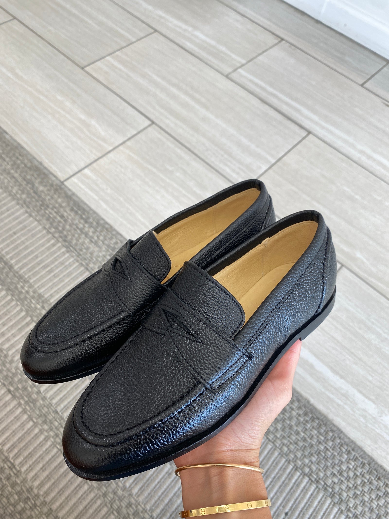 Spain+Co Black Pebbled Penny Dress Loafer-Tassel Children Shoes