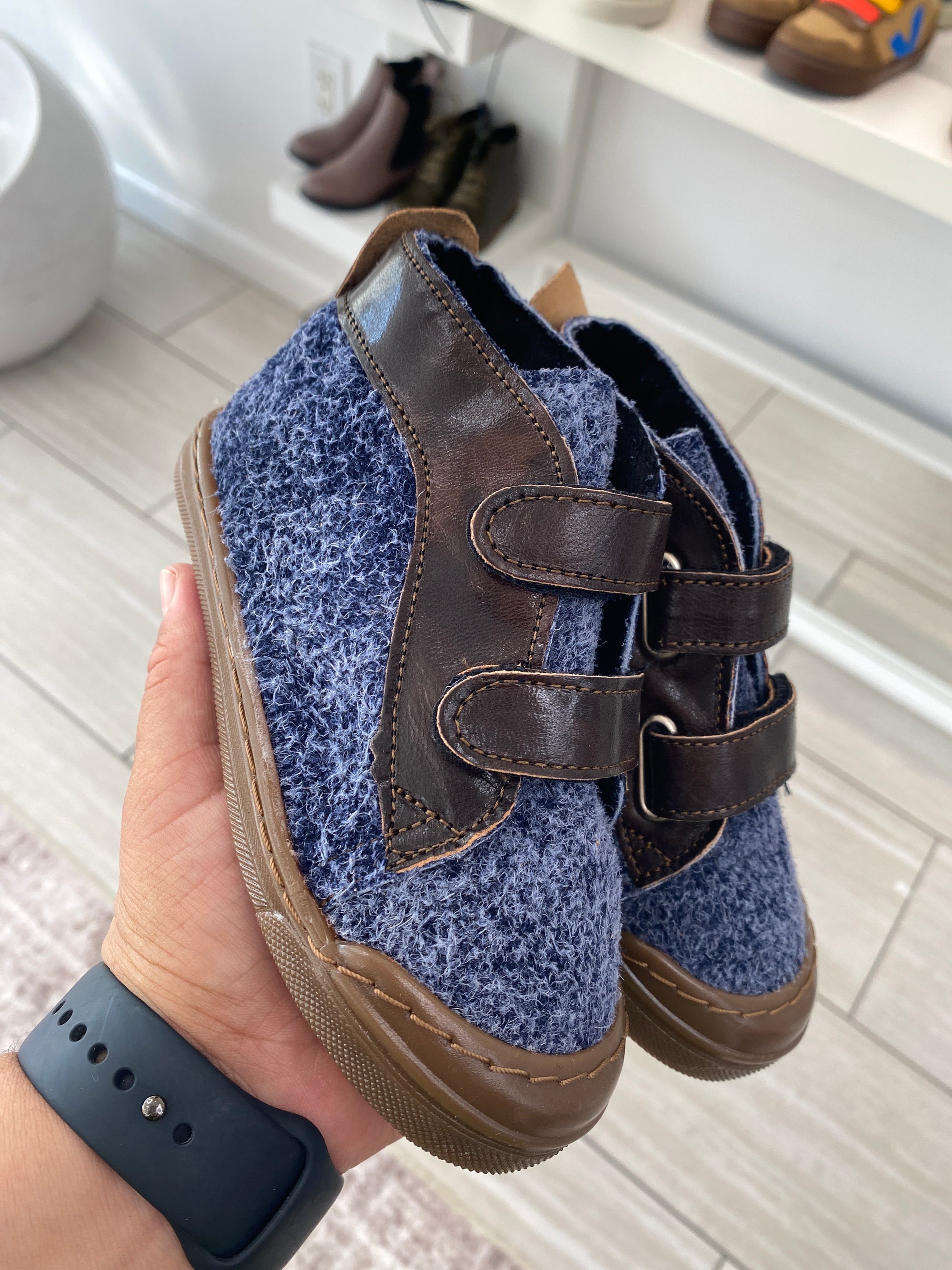 Pepe Blue and Brown Velcro Sneaker-Tassel Children Shoes