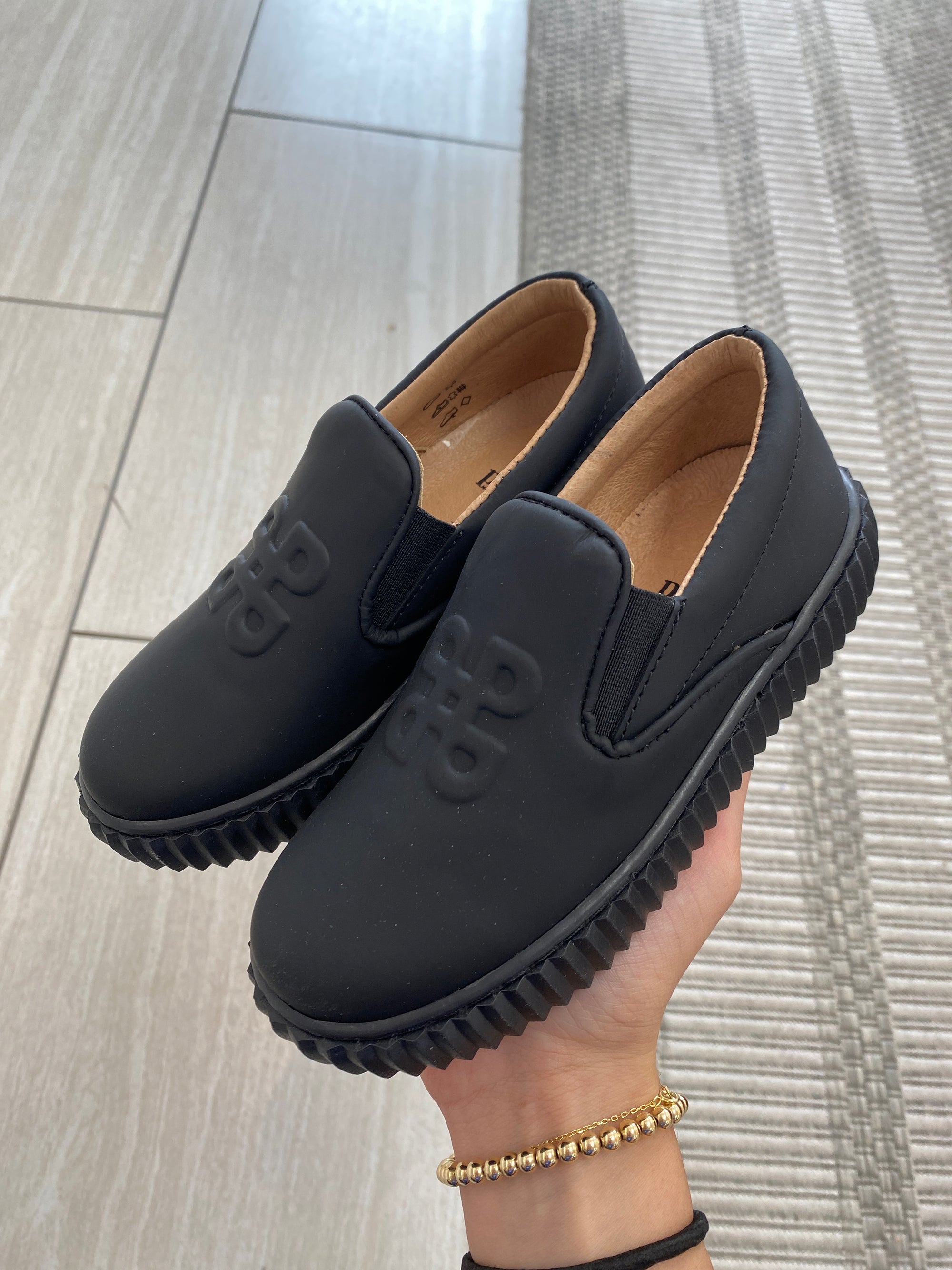Porte Black Gum Logo Slip On Sneaker-Tassel Children Shoes
