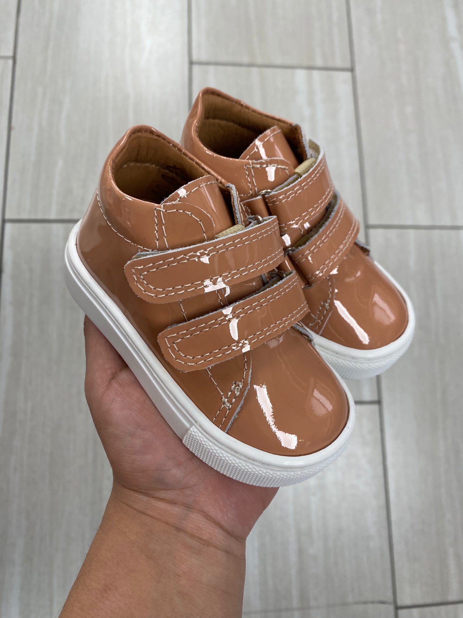 Atlanta Mocassin Peach Patent Velcro Baby Sneaker-Tassel Children Shoes