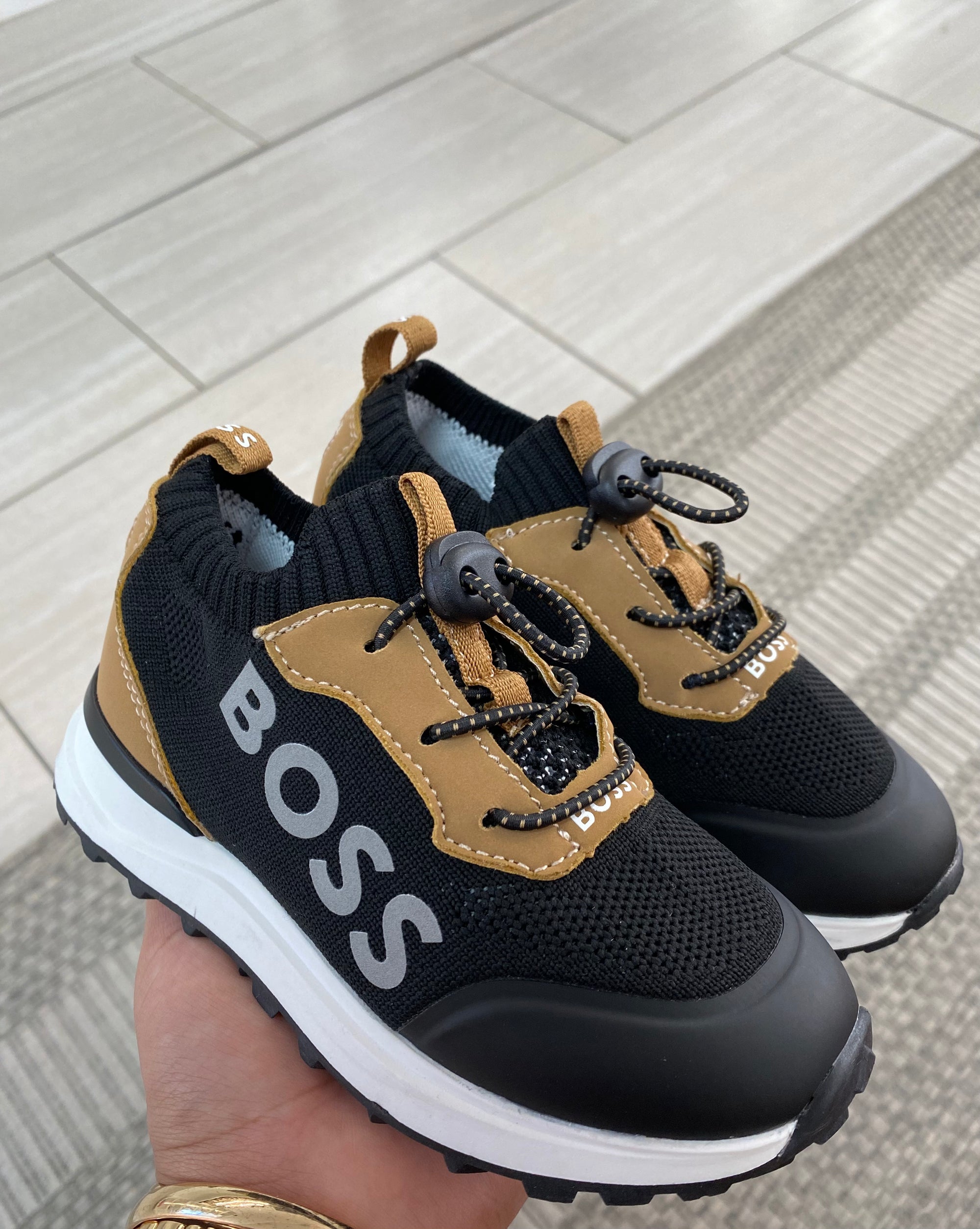 Hugo Boss Black and Brown Sock Sneaker-Tassel Children Shoes