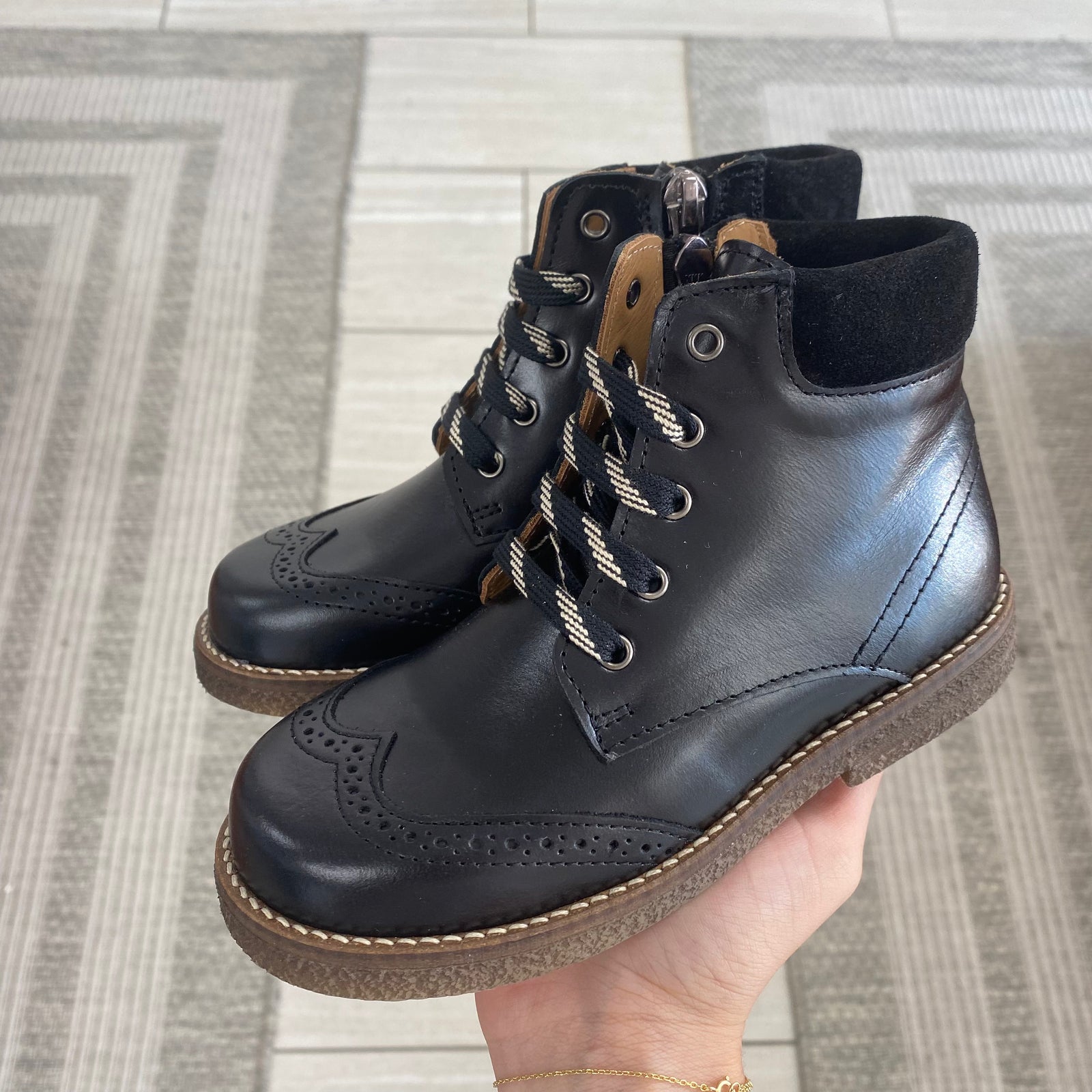 Papanatas Black Wingtip Zipper Bootie-Tassel Children Shoes