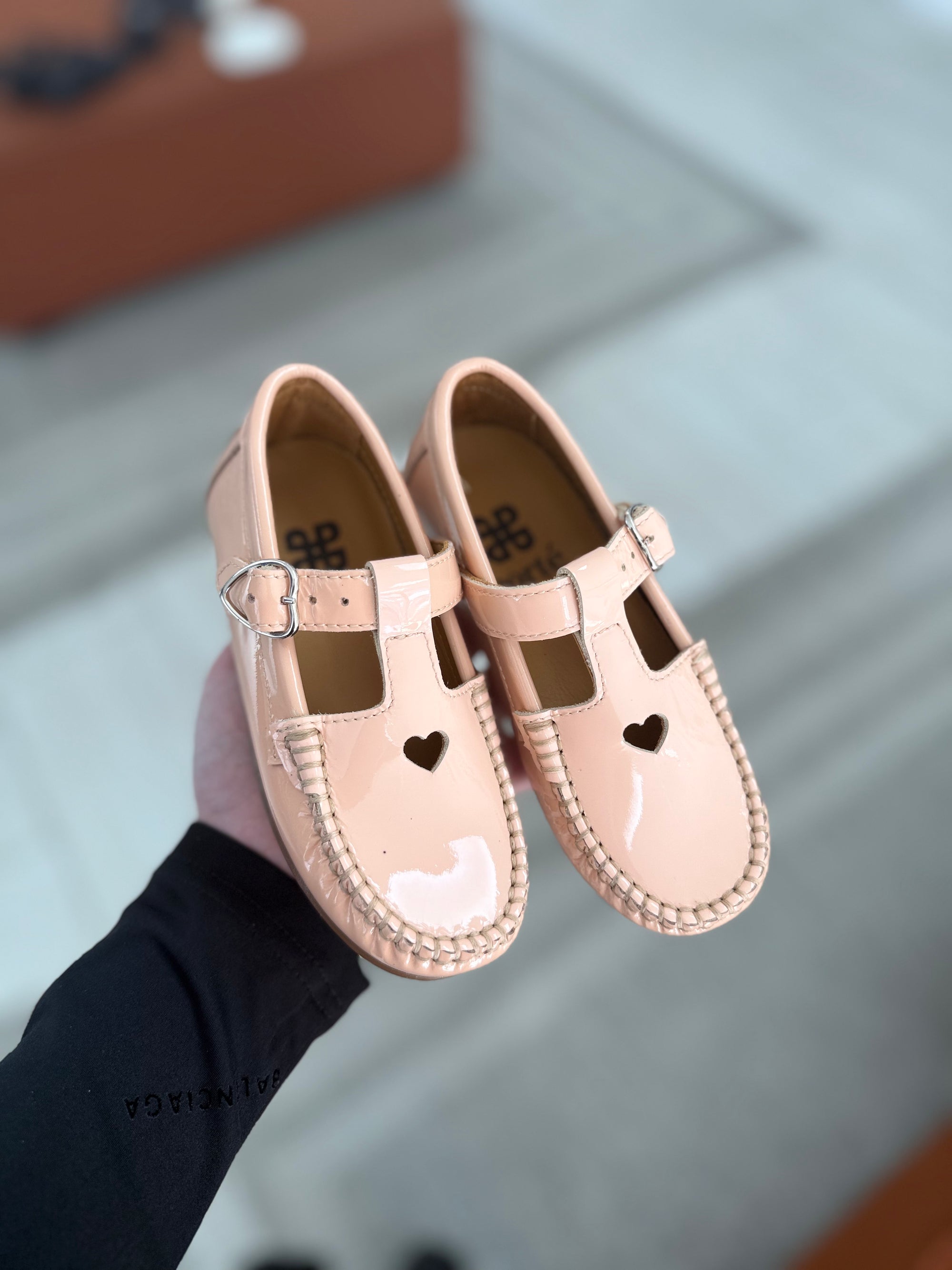 Porte Blush Patent Heart T Strap Loafer-Tassel Children Shoes
