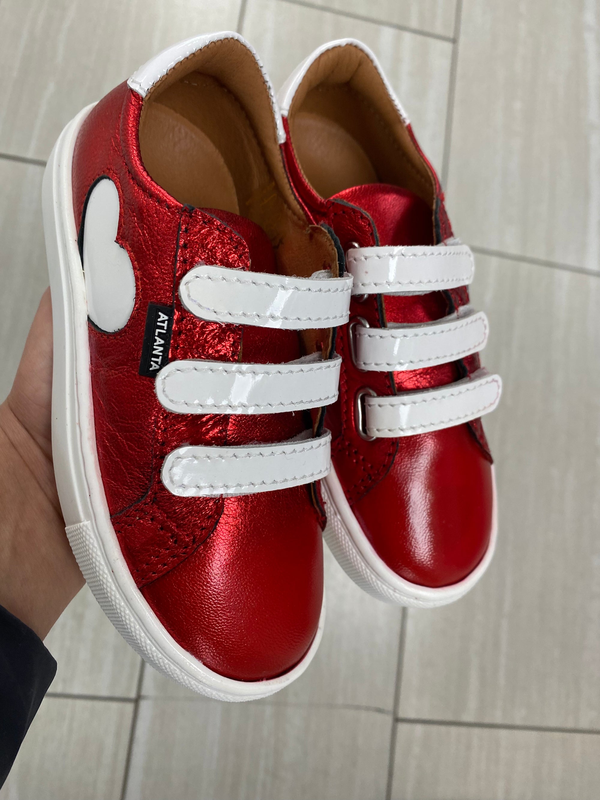 Atlanta Mocassin Red Metallic Heart Velcro Sneaker-Tassel Children Shoes