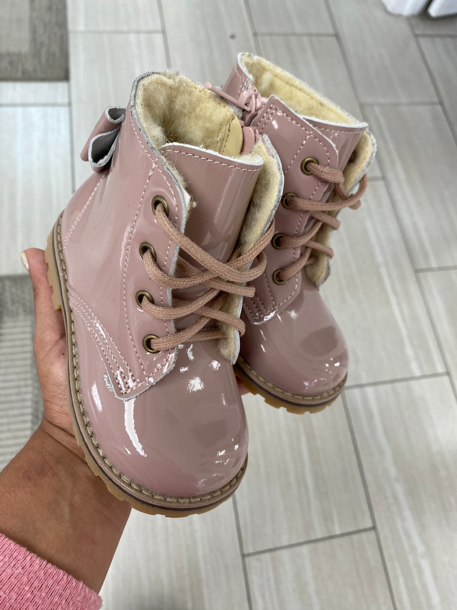 Emel Dusty Pink Patent Bow Boot-Tassel Children Shoes