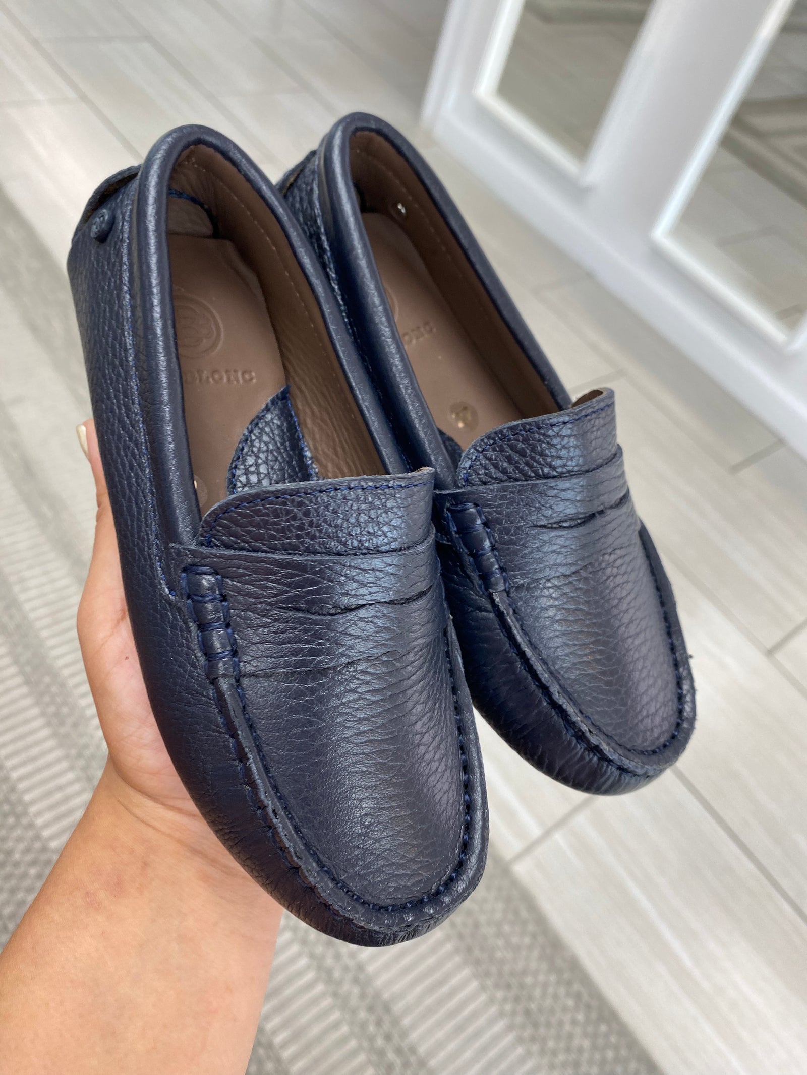 Blublonc Navy Pebbled Driving Loafer-Tassel Children Shoes