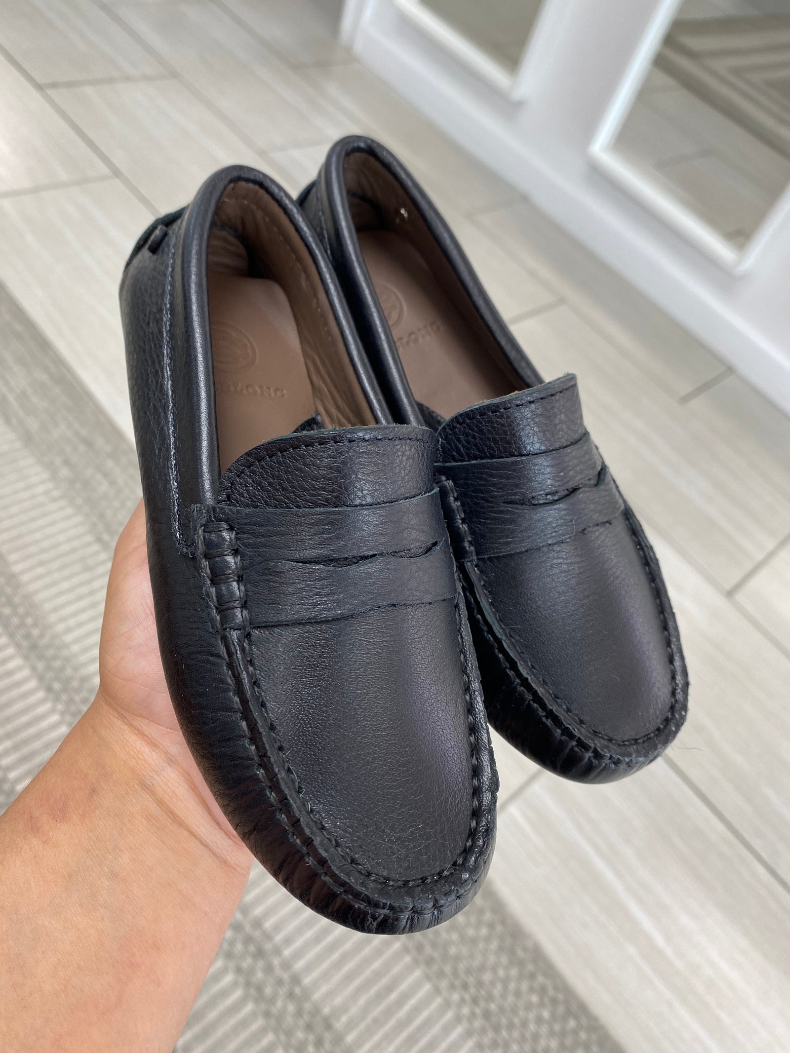 Blublonc Black Leather Driving Loafer-Tassel Children Shoes