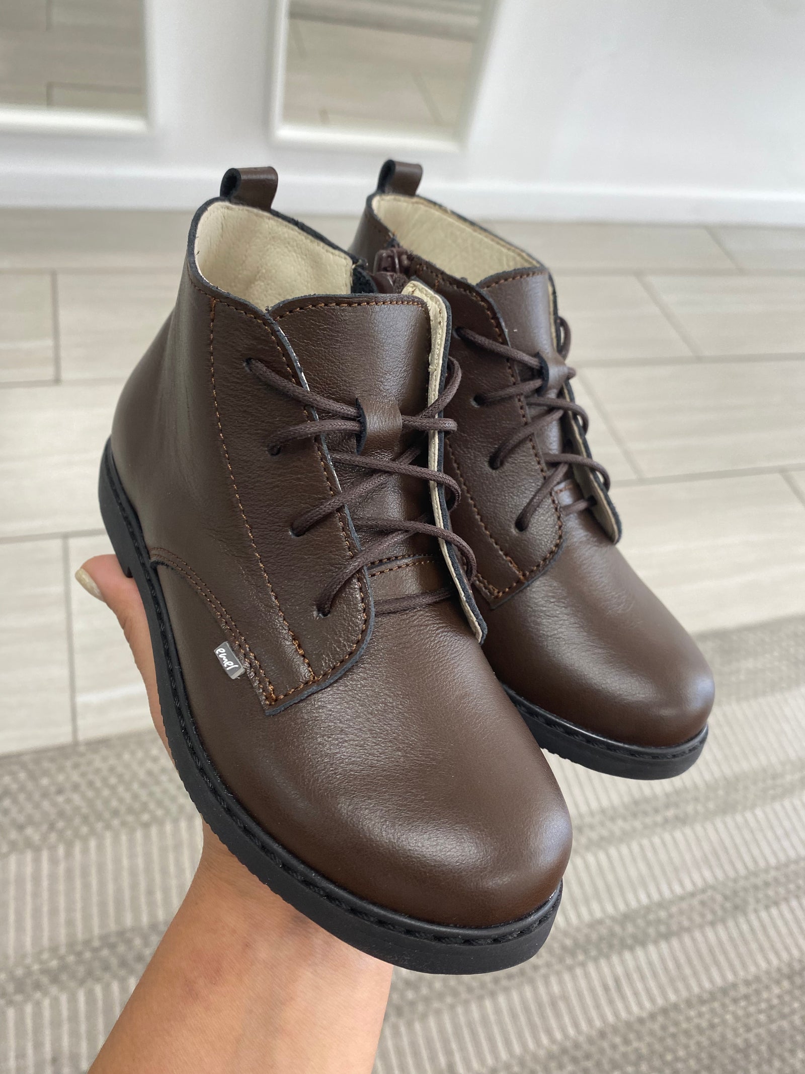 Emel Dark Brown Lace Boot-Tassel Children Shoes