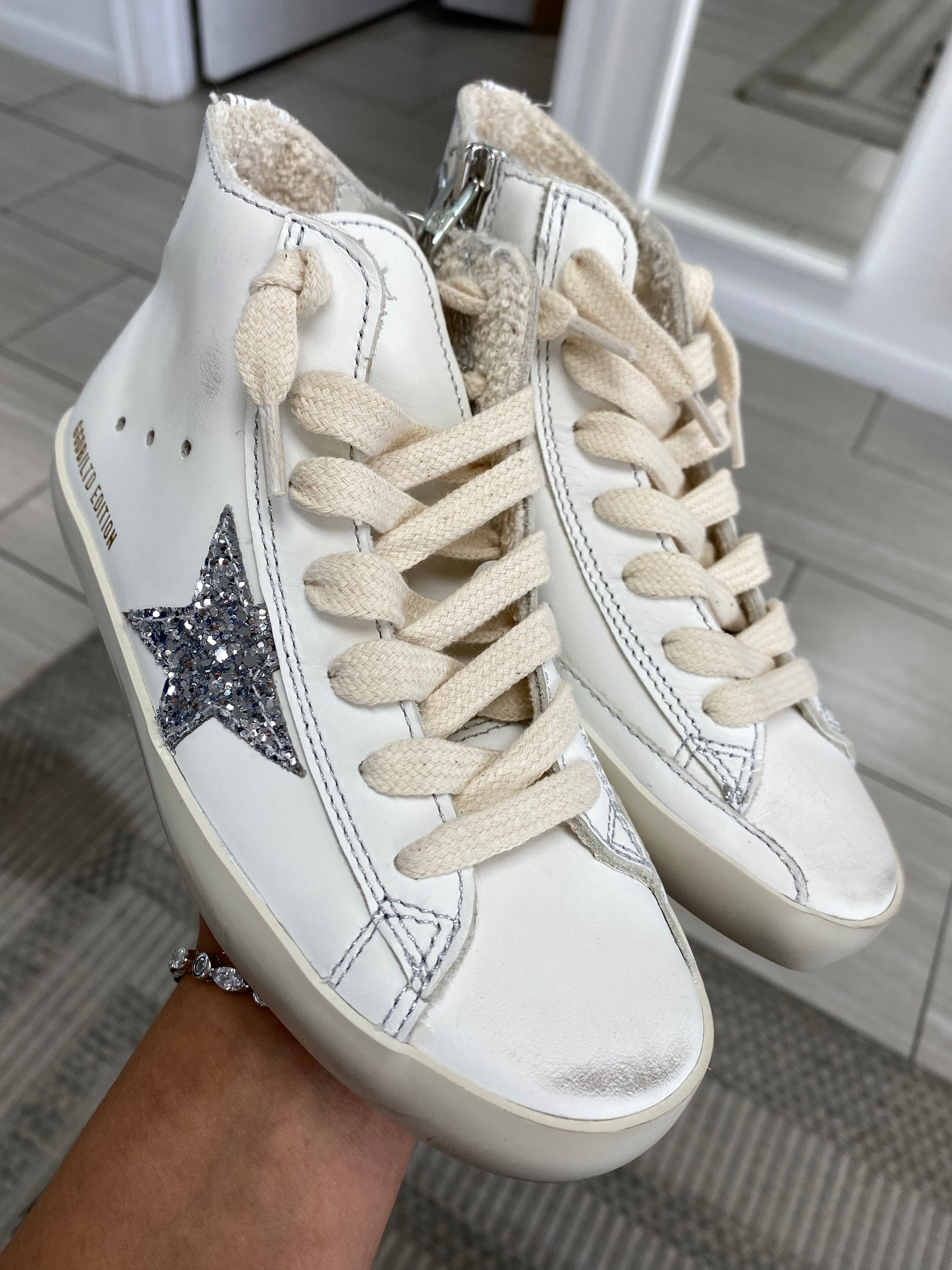 Bonpoint x Golden Goose Silver Glitter Star Mid Top-Tassel Children Shoes
