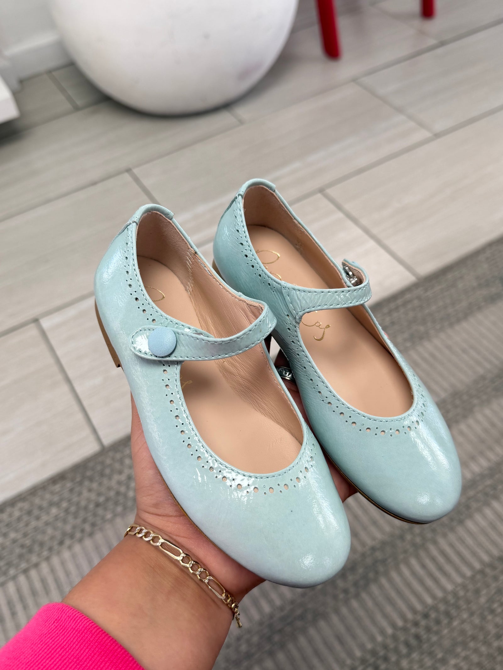 Papanatas French Blue Patent Mary Jane-Tassel Children Shoes