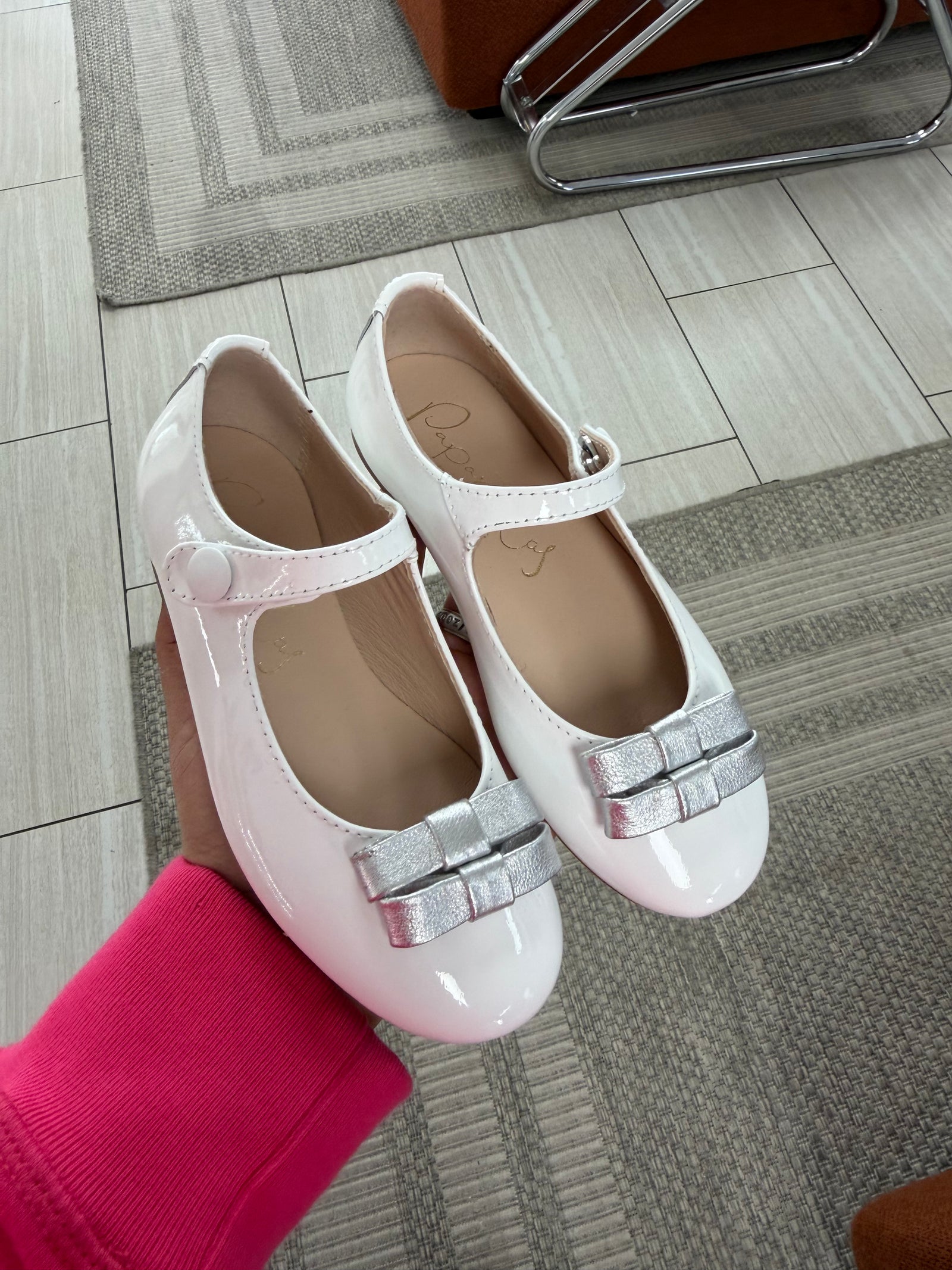 Papanatas White Patent Bow Mary Jane-Tassel Children Shoes