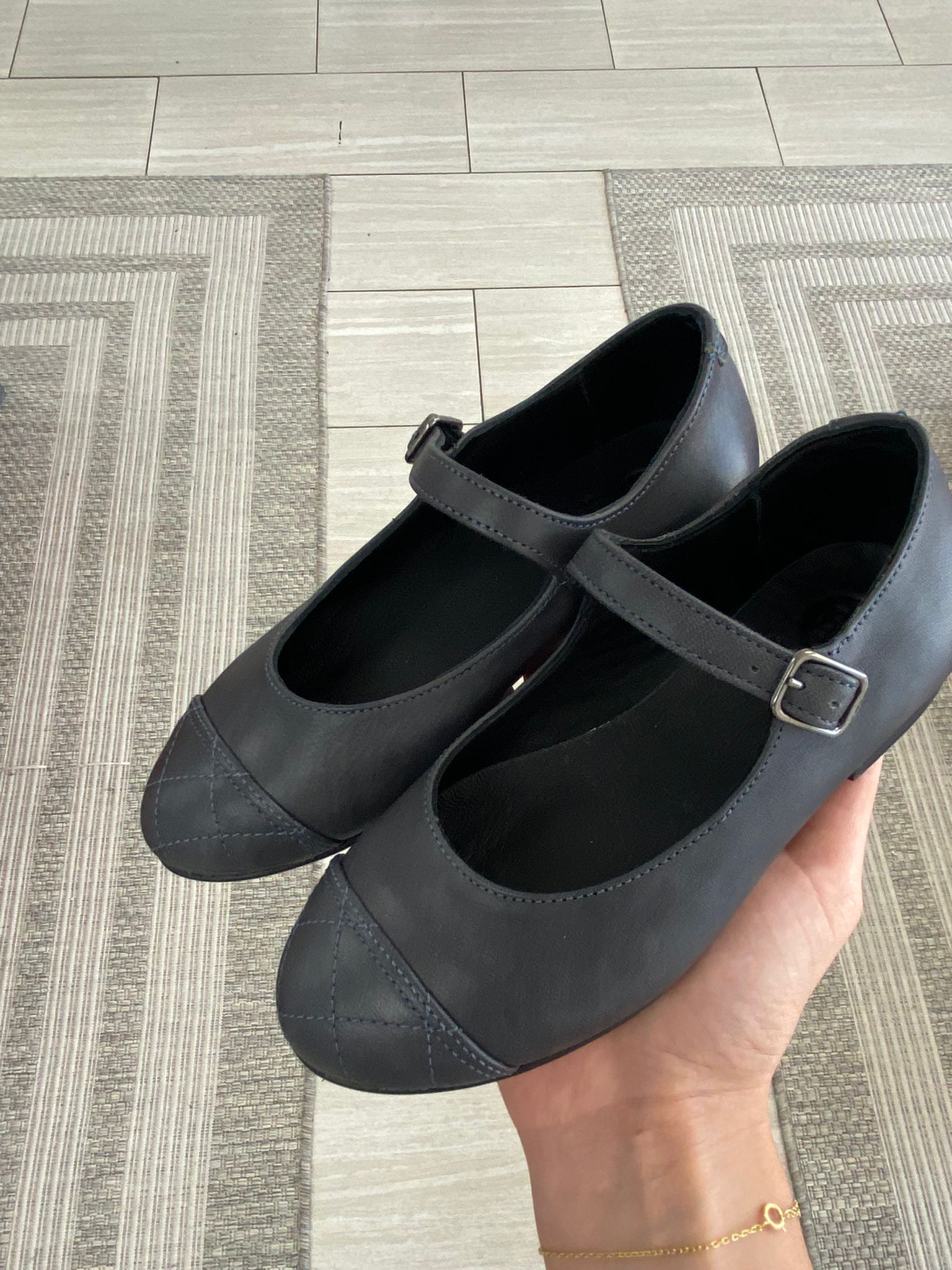 Blublonc Gunmetal Quilted Captoe Mary Jane-Tassel Children Shoes