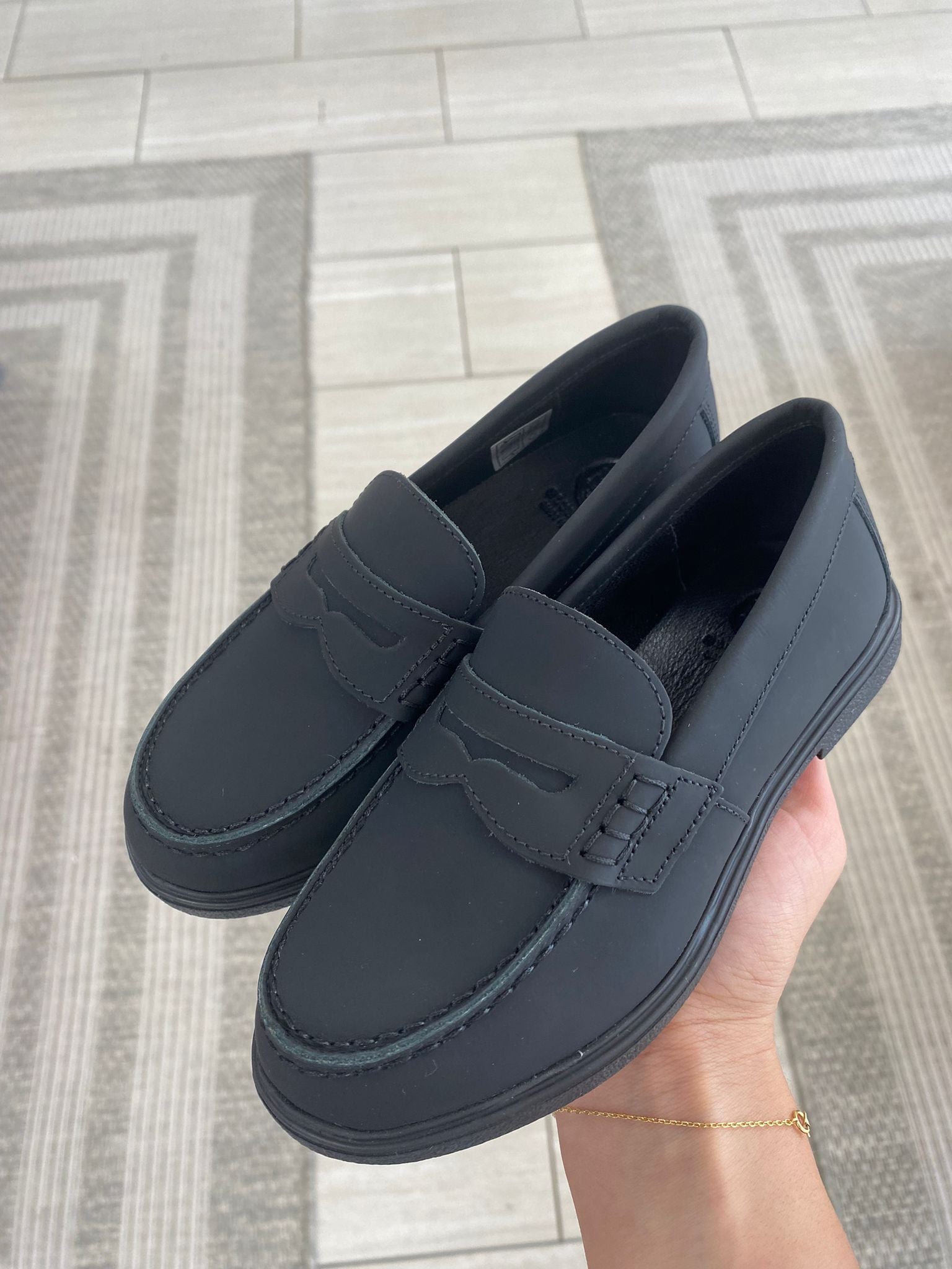 Blublonc Black Rubber Penny Loafer-Tassel Children Shoes