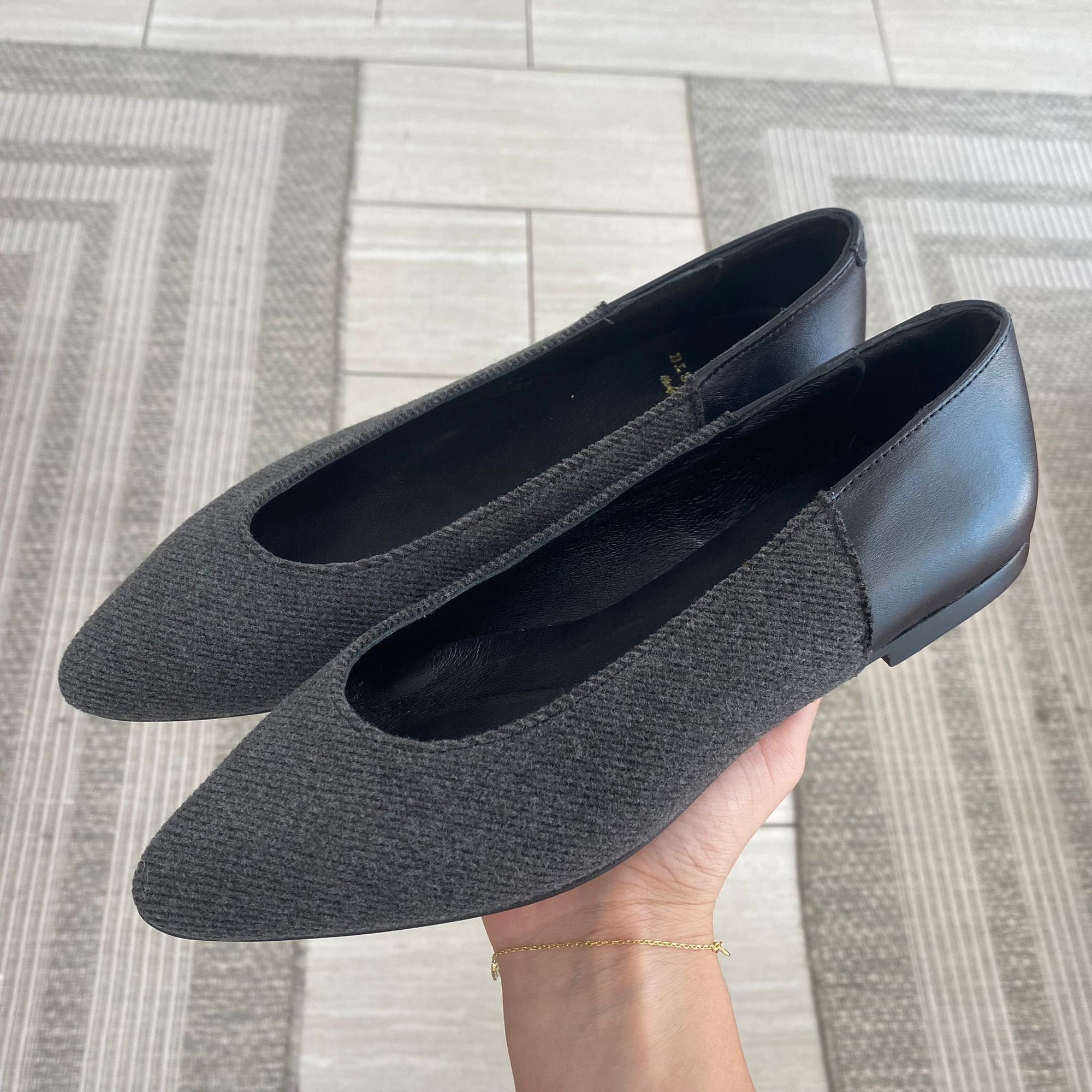 Blublonc Gray Wool Pointed Flat-Tassel Children Shoes