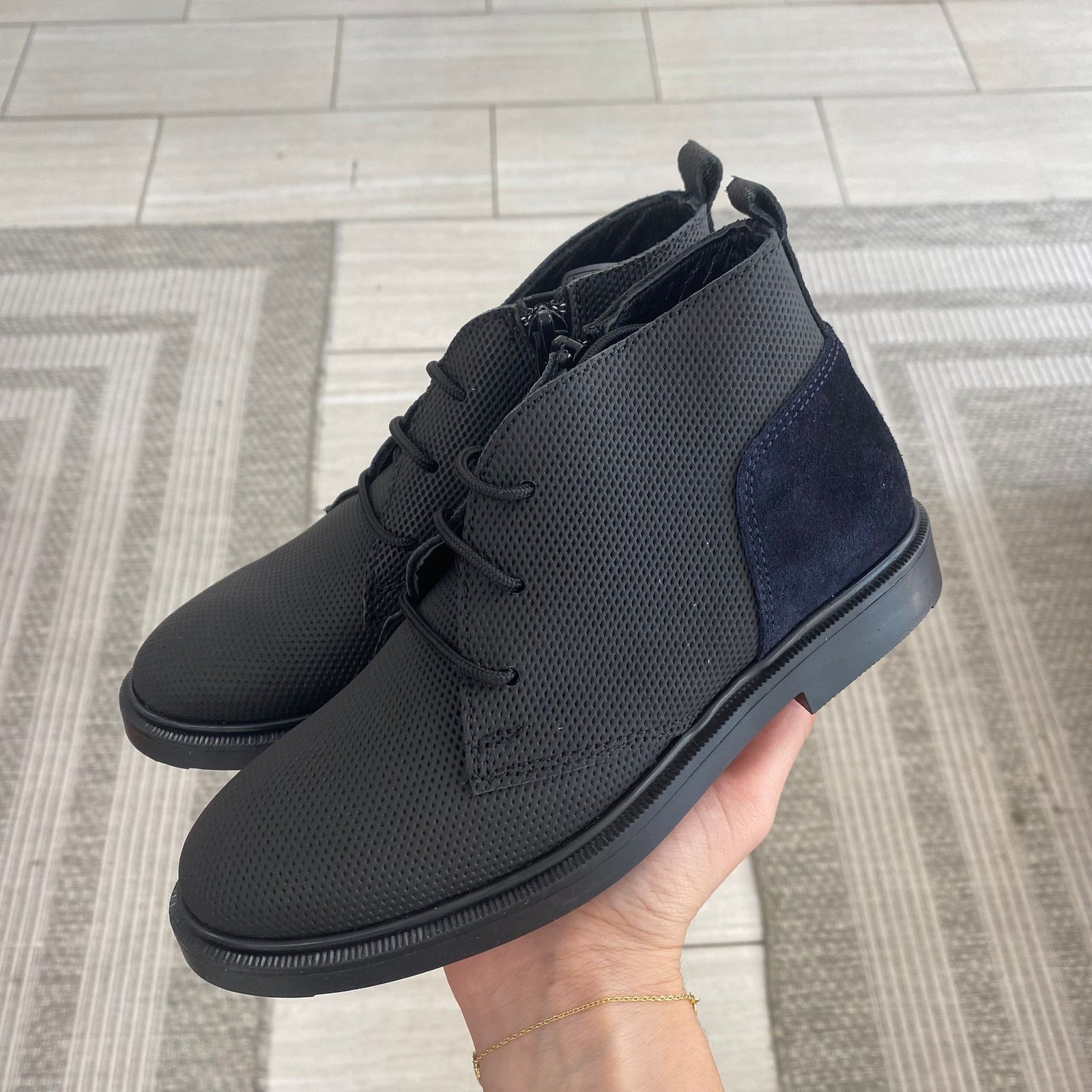 Blublonc Black and Navy Rubber Dress Bootie-Tassel Children Shoes