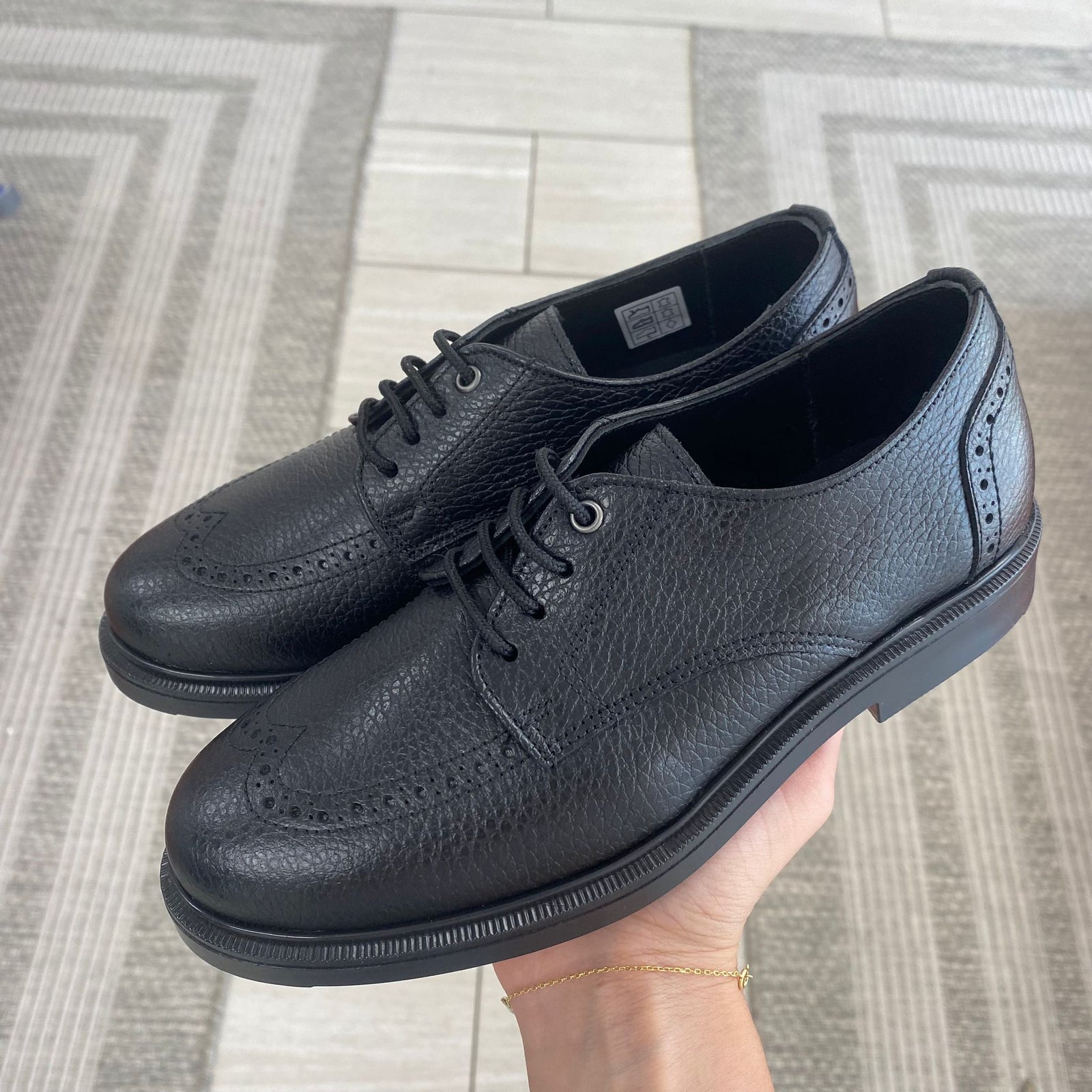 Blublonc Black Pebbled Wingtip Lace Dress Shoe-Tassel Children Shoes