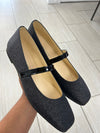 Andanines Black Sparkle Square Toe Mary Jane-Tassel Children Shoes