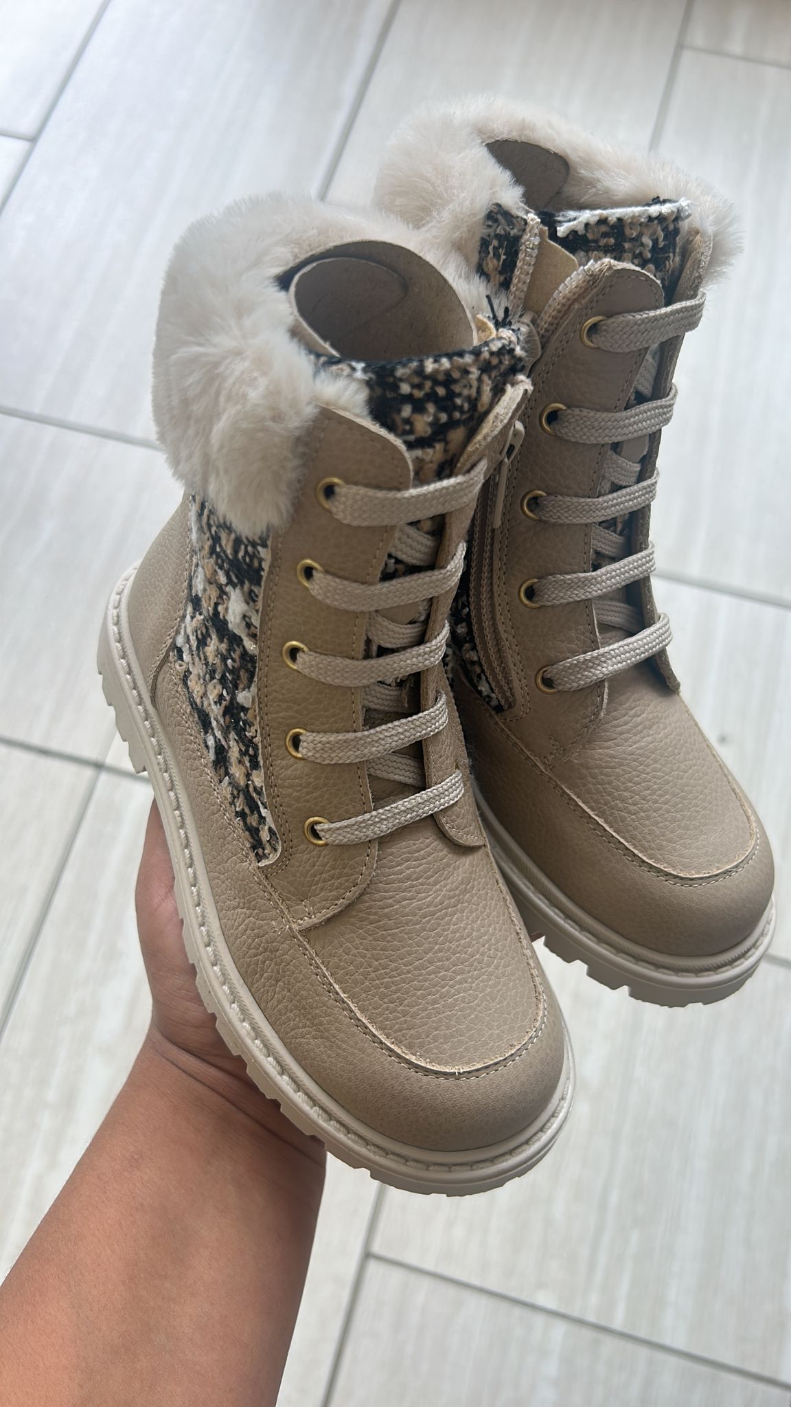 Andanines Taupe Fur Boot-Tassel Children Shoes