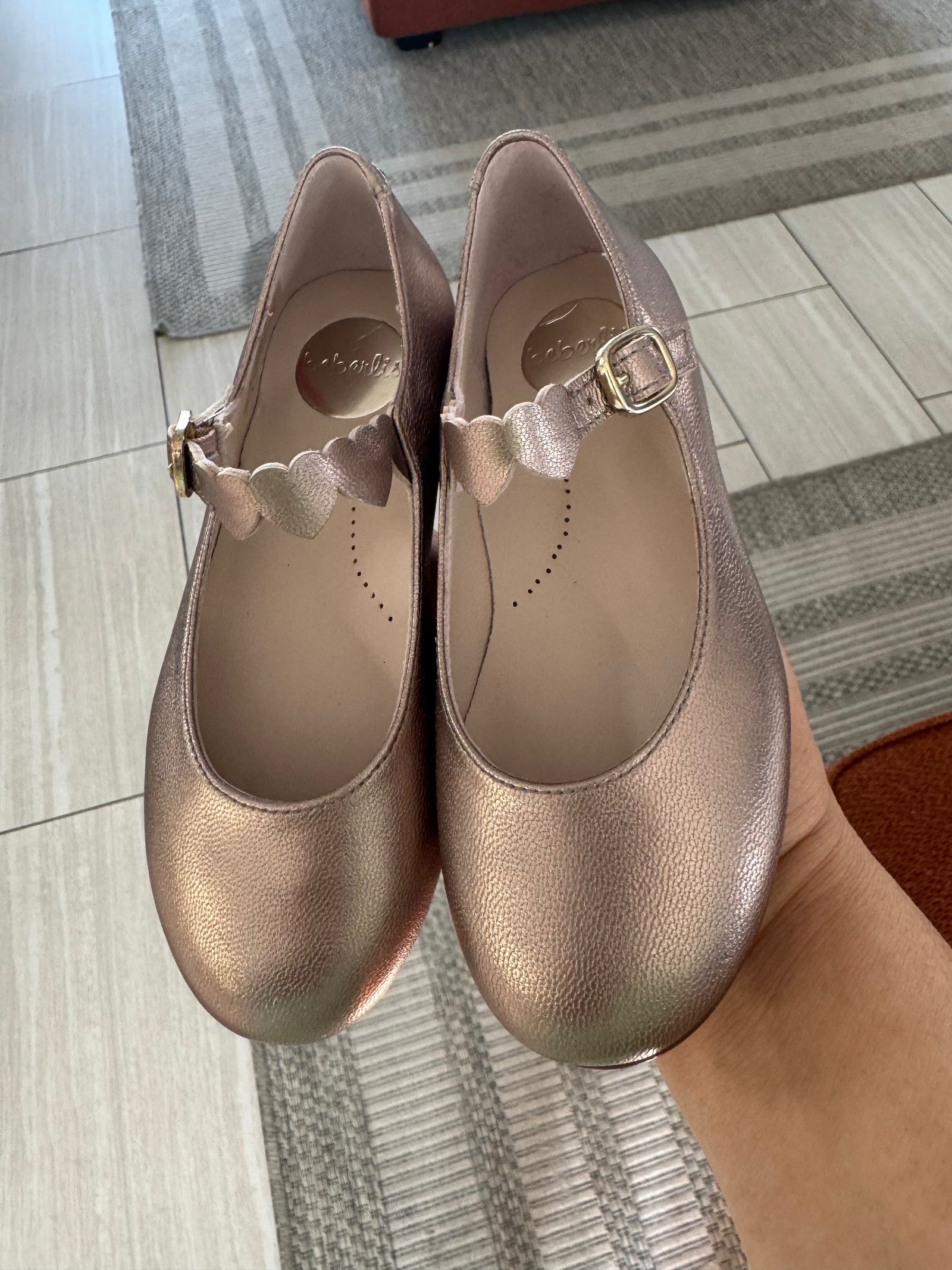 Beberlis Champagne Heart Buckle Mary Jane-Tassel Children Shoes