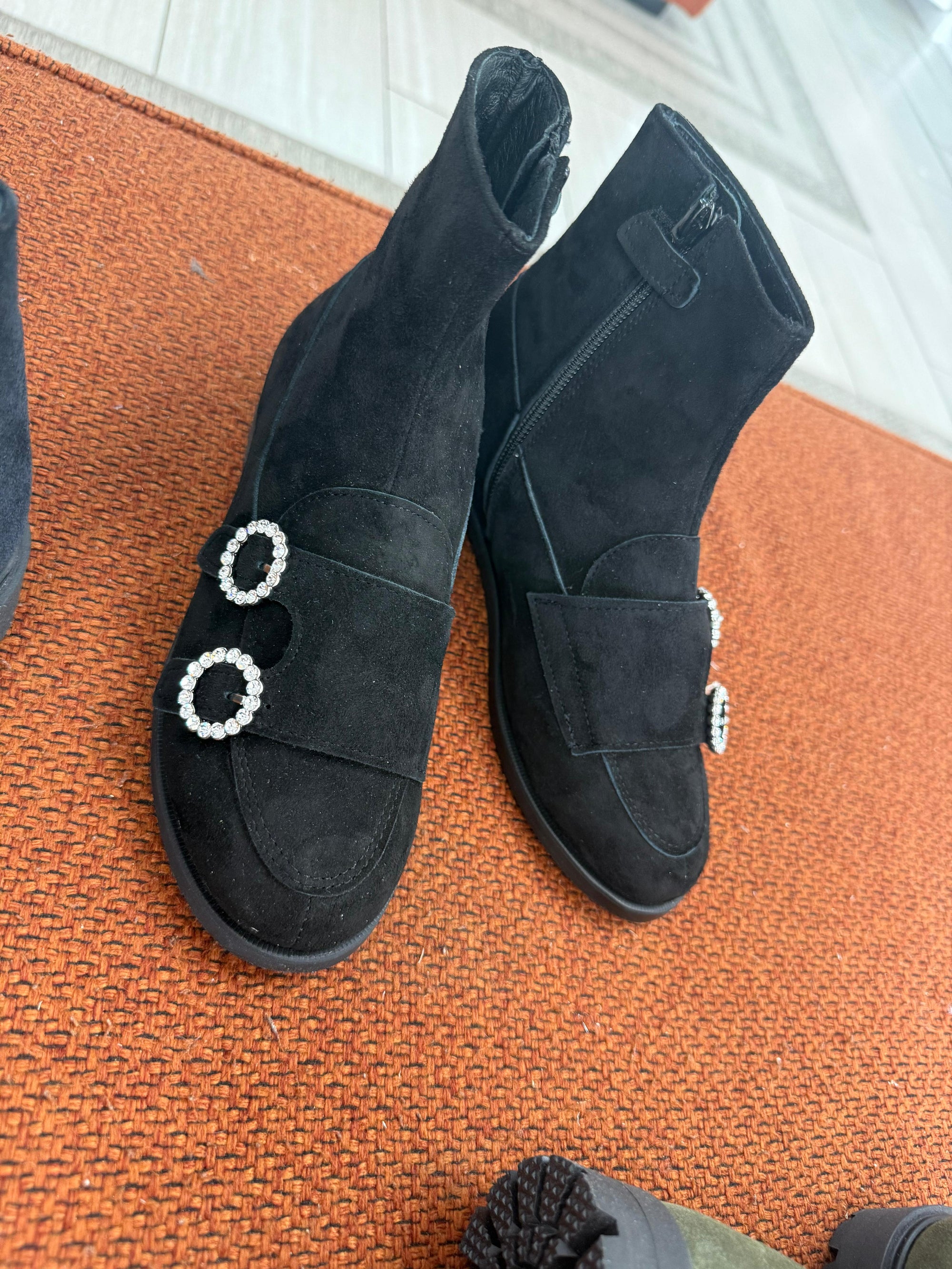 Spain+Co Black Rhinestone Buckle Zipper Dress Boot-Tassel Children Shoes