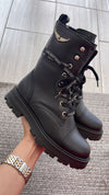 Zadig &amp; Voltaire Logo Print Laces Combat Boot-Tassel Children Shoes