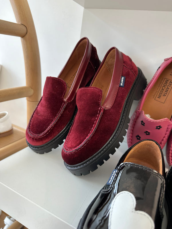 Atlanta Mocassin Maroon Velvet Chunky Loafer - Tassel Children Shoes