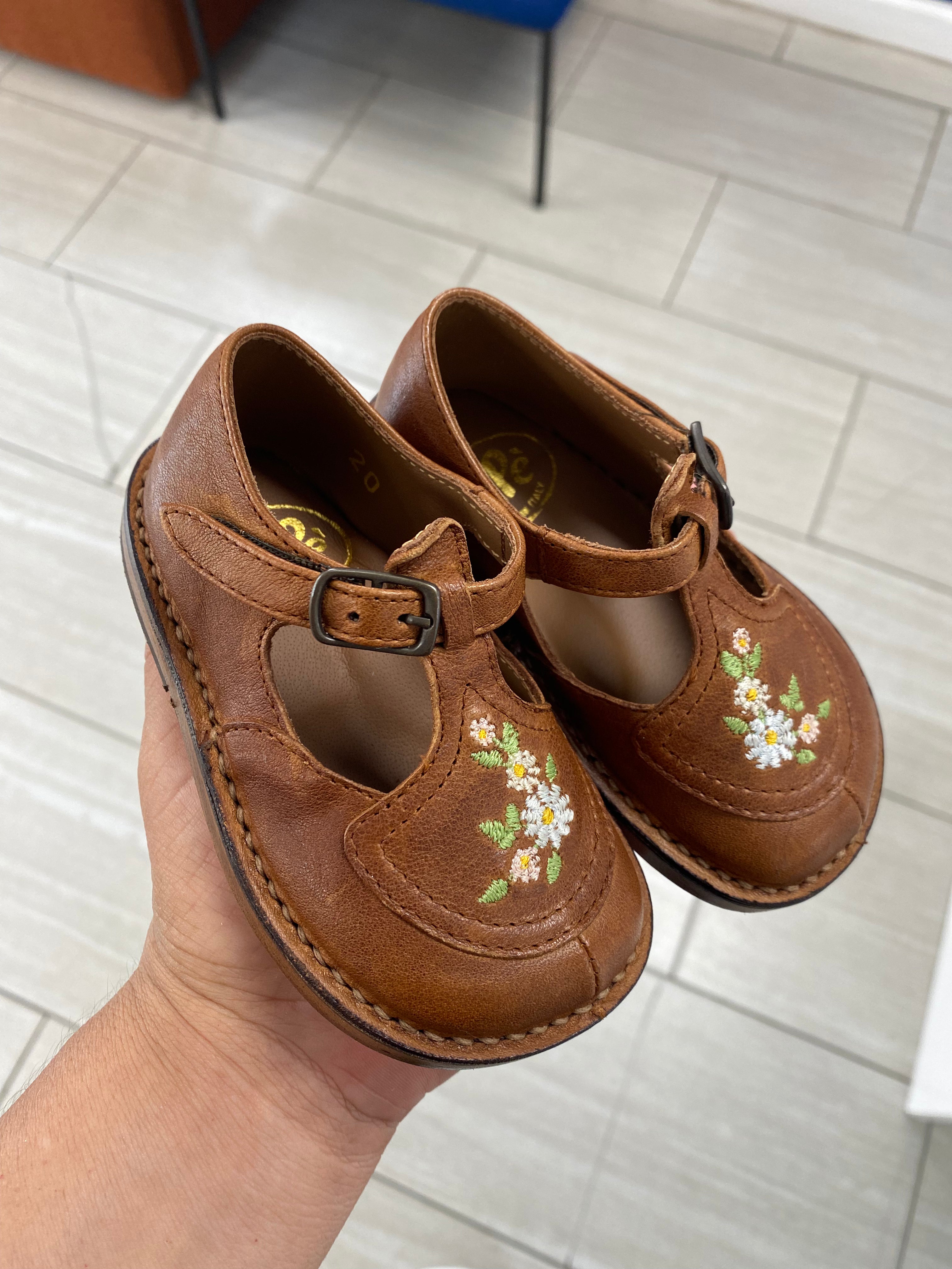 Pepe Cuoio Floral T Strap - Tassel Children Shoes