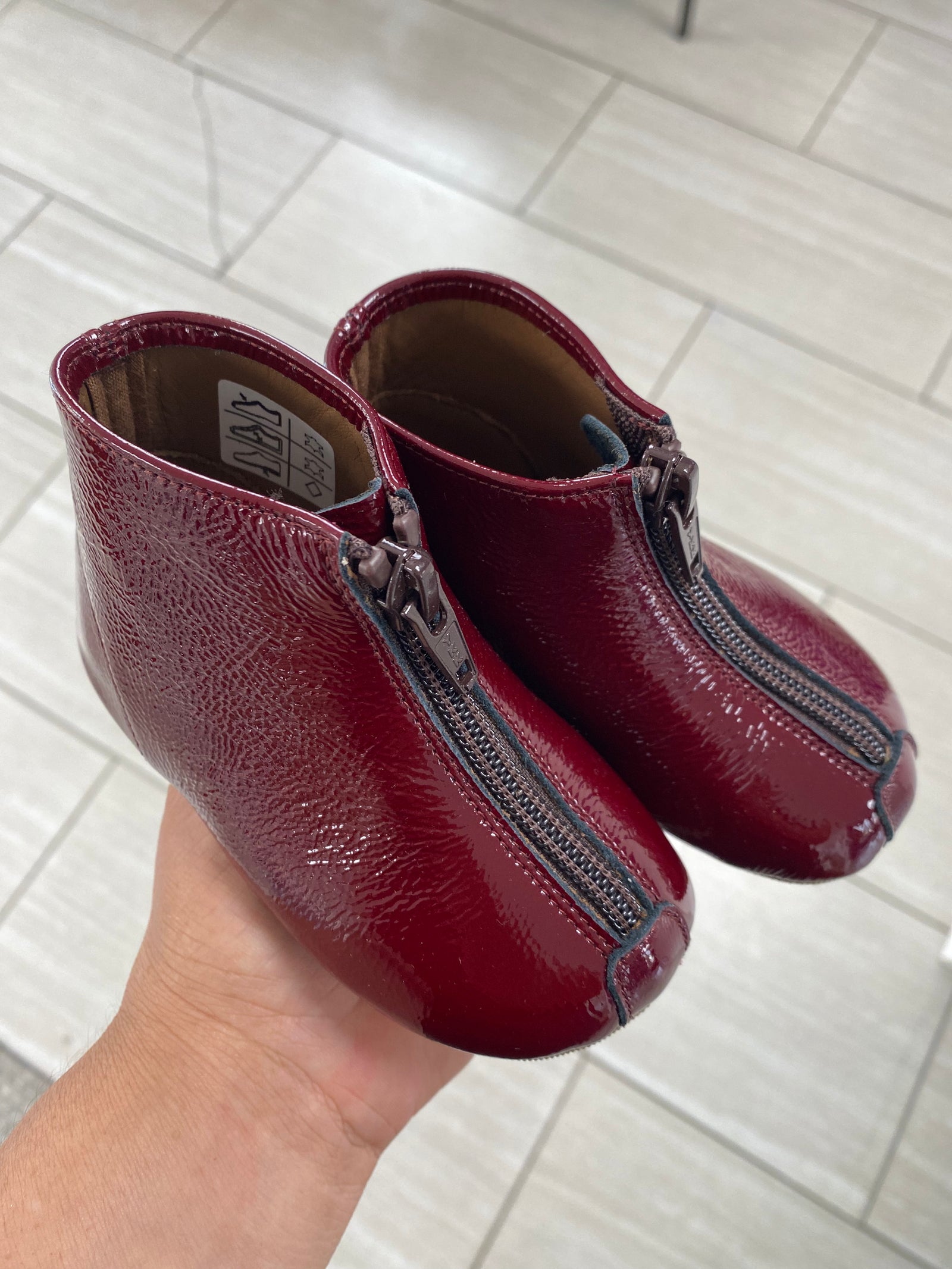 old Pepe Burgundy Patent Zipper Bootie-Tassel Children Shoes