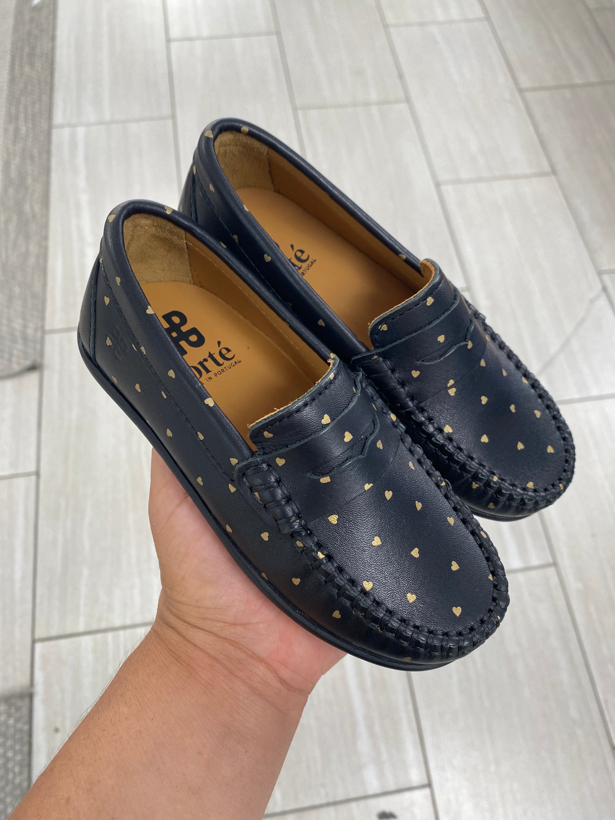 Porte Black and Gold Heart Penny Loafer-Tassel Children Shoes