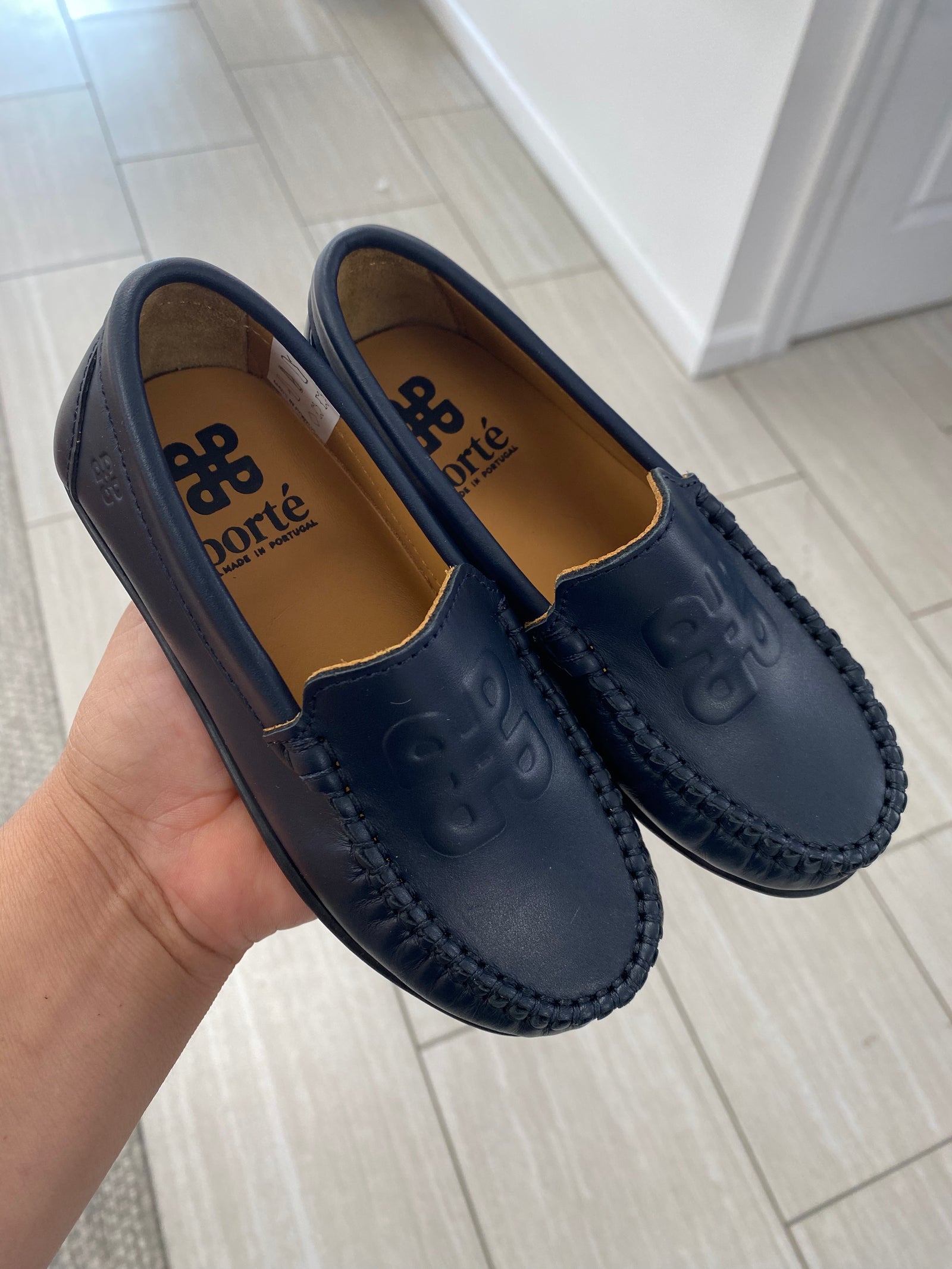 Porte Navy Embossed Loafer-Tassel Children Shoes