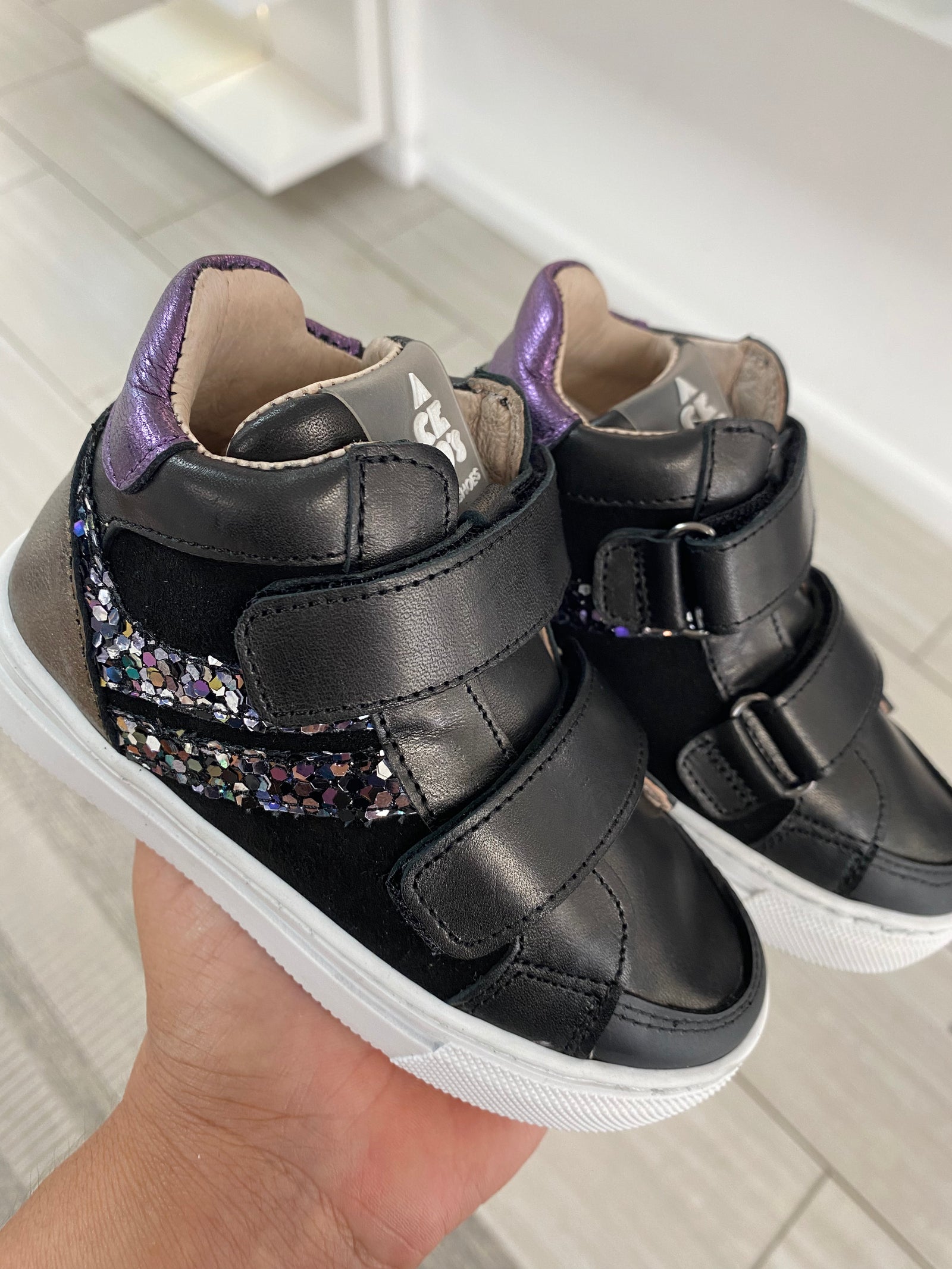 Acebos Black Glitter Sneaker-Tassel Children Shoes