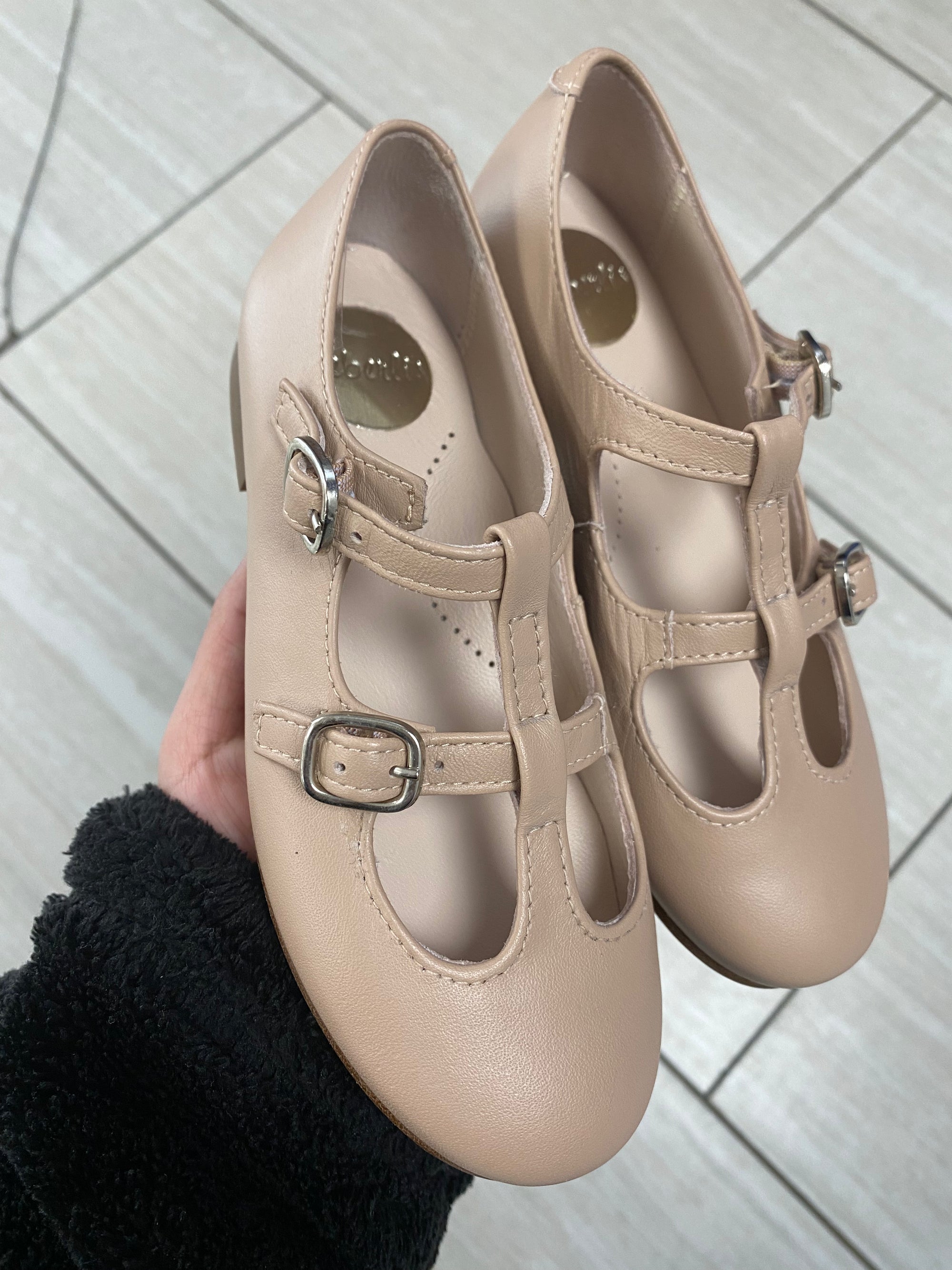 Beberlis Nude Double Strap Mary Jane-Tassel Children Shoes