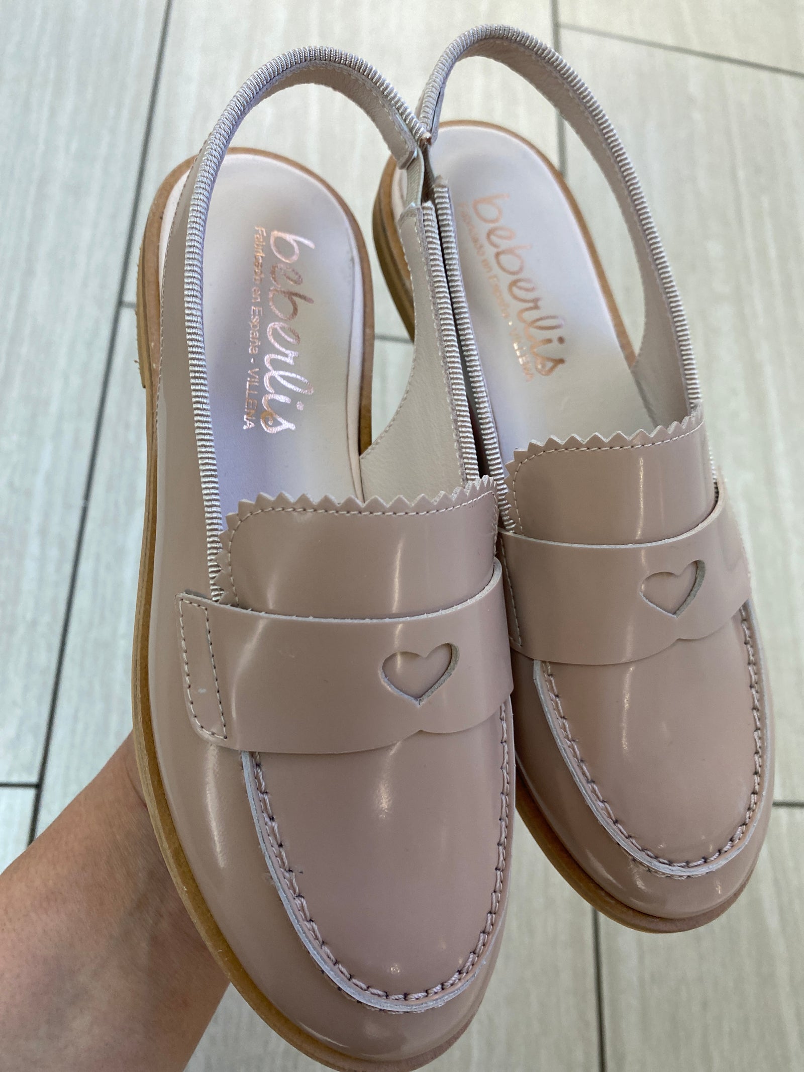 Beberlis Nude Patent Heart Slingback-Tassel Children Shoes